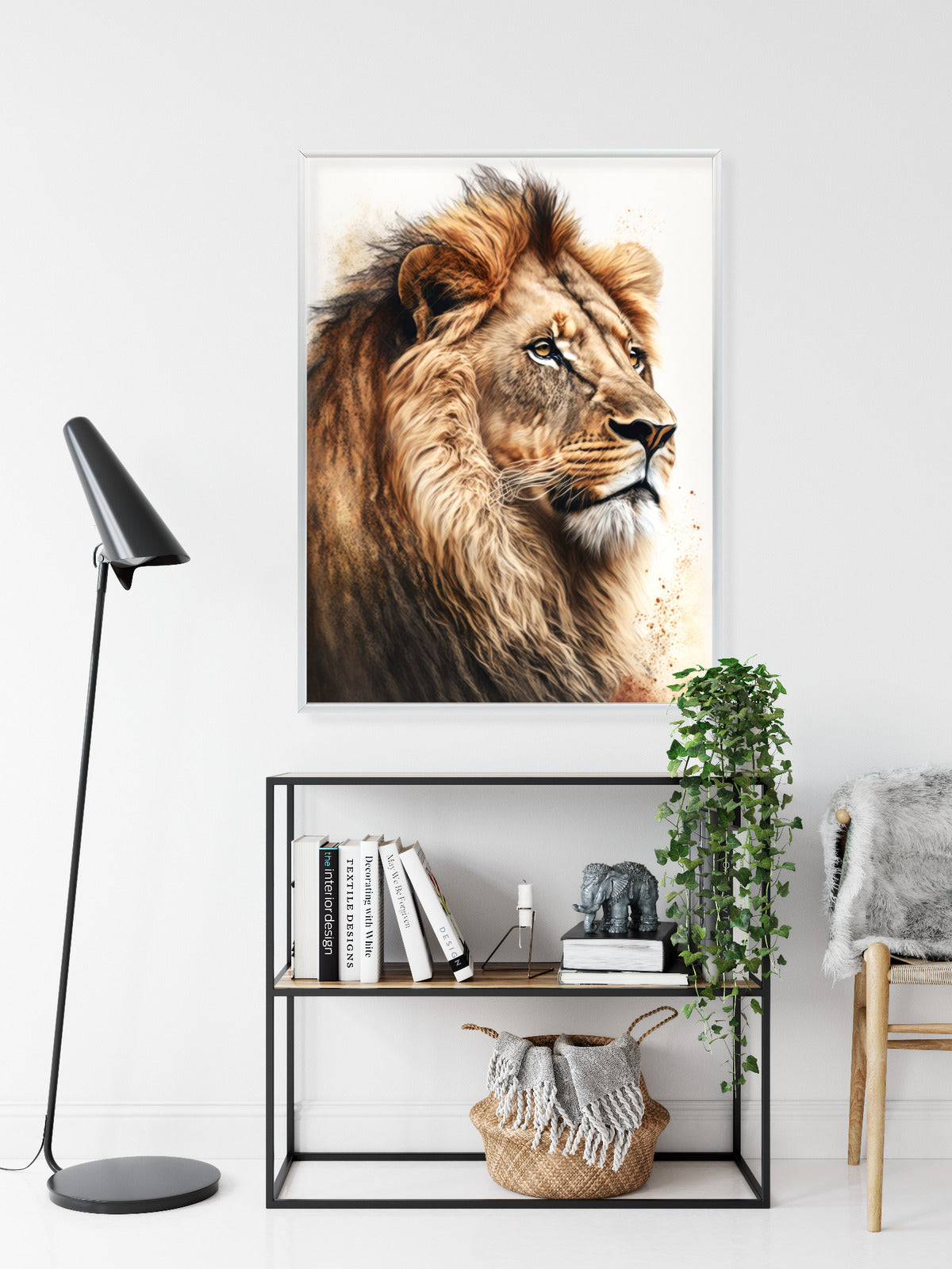 Poster Ein Löwe Mit Üppiger Mähne Rahmen Holz Mit Passepartout Farbe Natürlich
