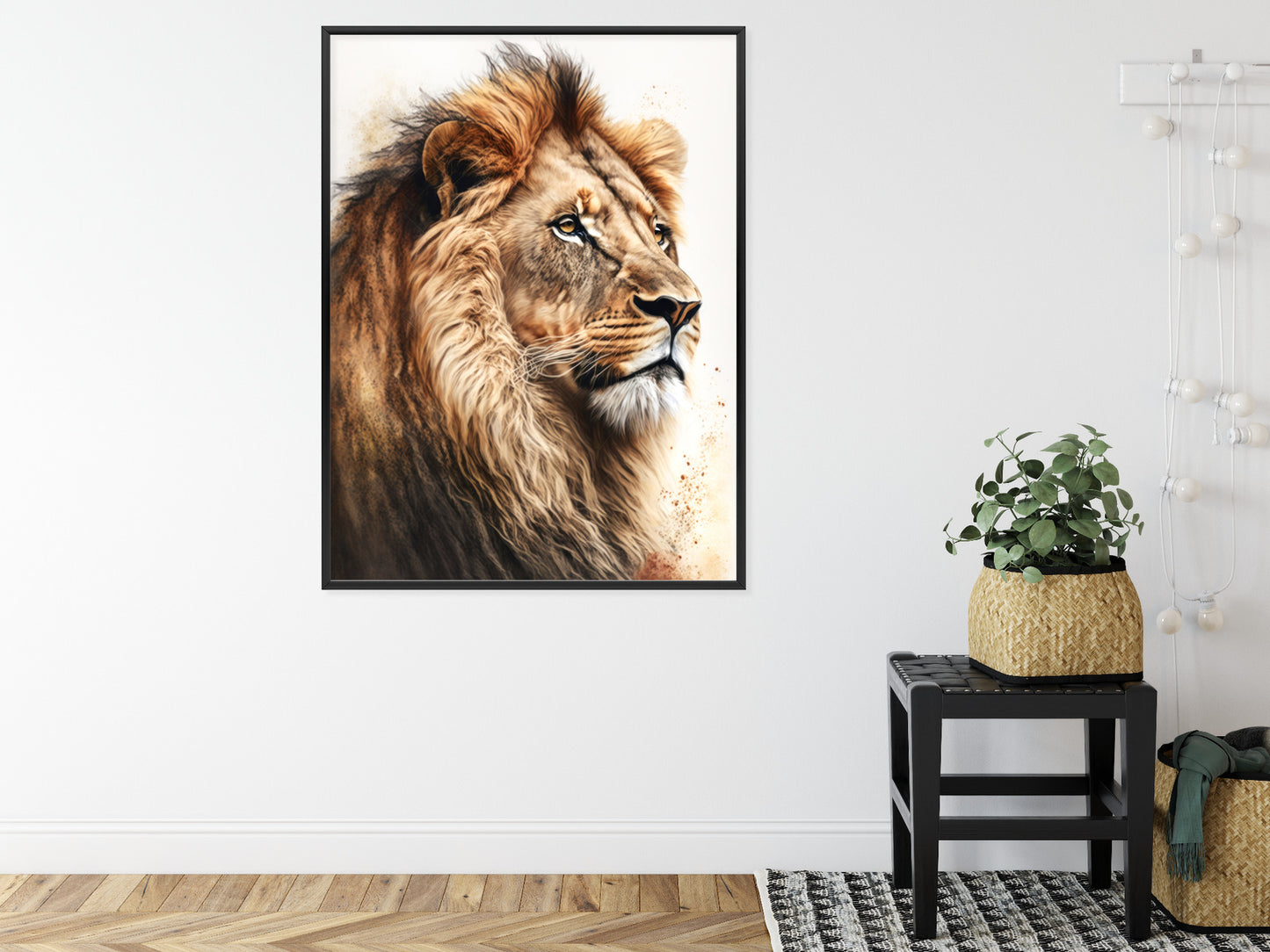 Poster Ein Löwe Mit Üppiger Mähne Rahmen Holz Mit Passepartout Farbe Natürlich