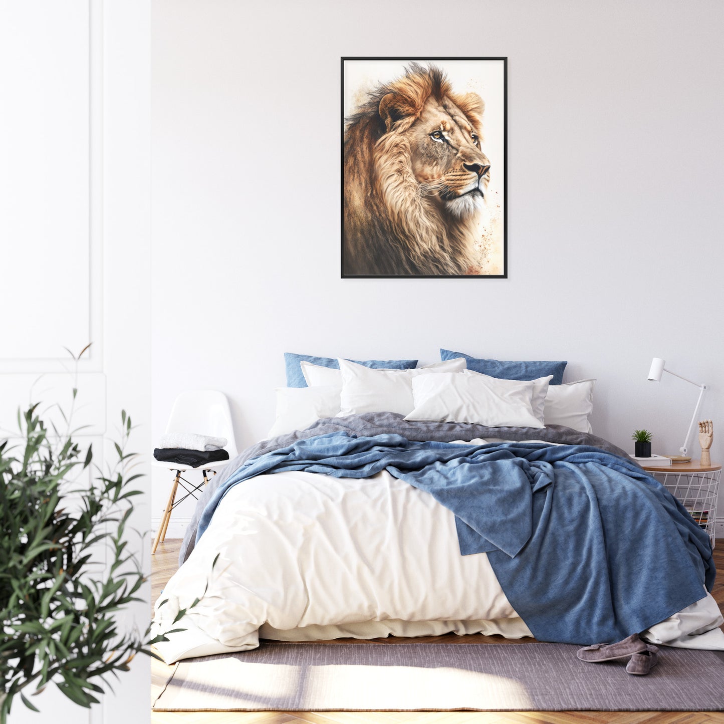 Poster Ein Löwe Mit Üppiger Mähne Rahmen Holz Mit Passepartout Farbe Natürlich