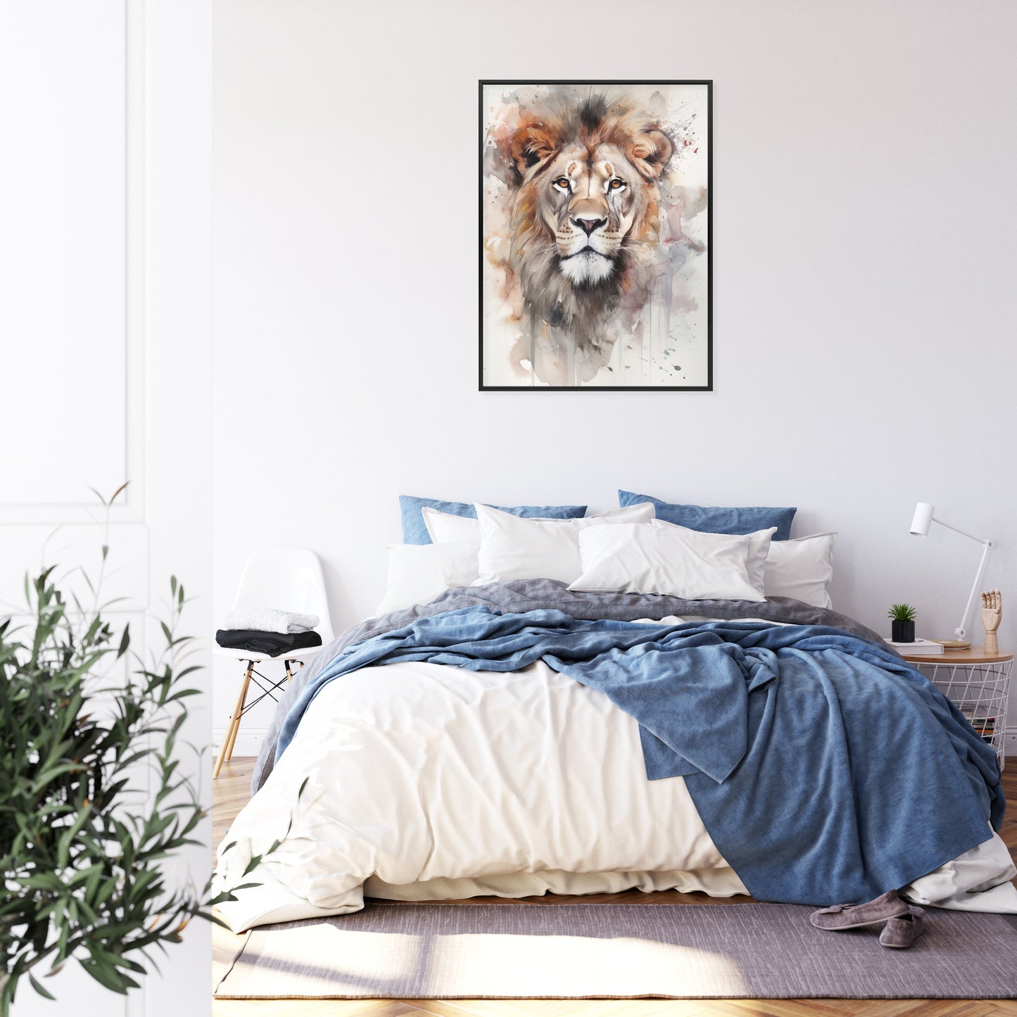 Poster Ein Mit Farben Gemaltes Porträt Eines Löwen Rahmen Holz Mit Passepartout Farbe Natürlich