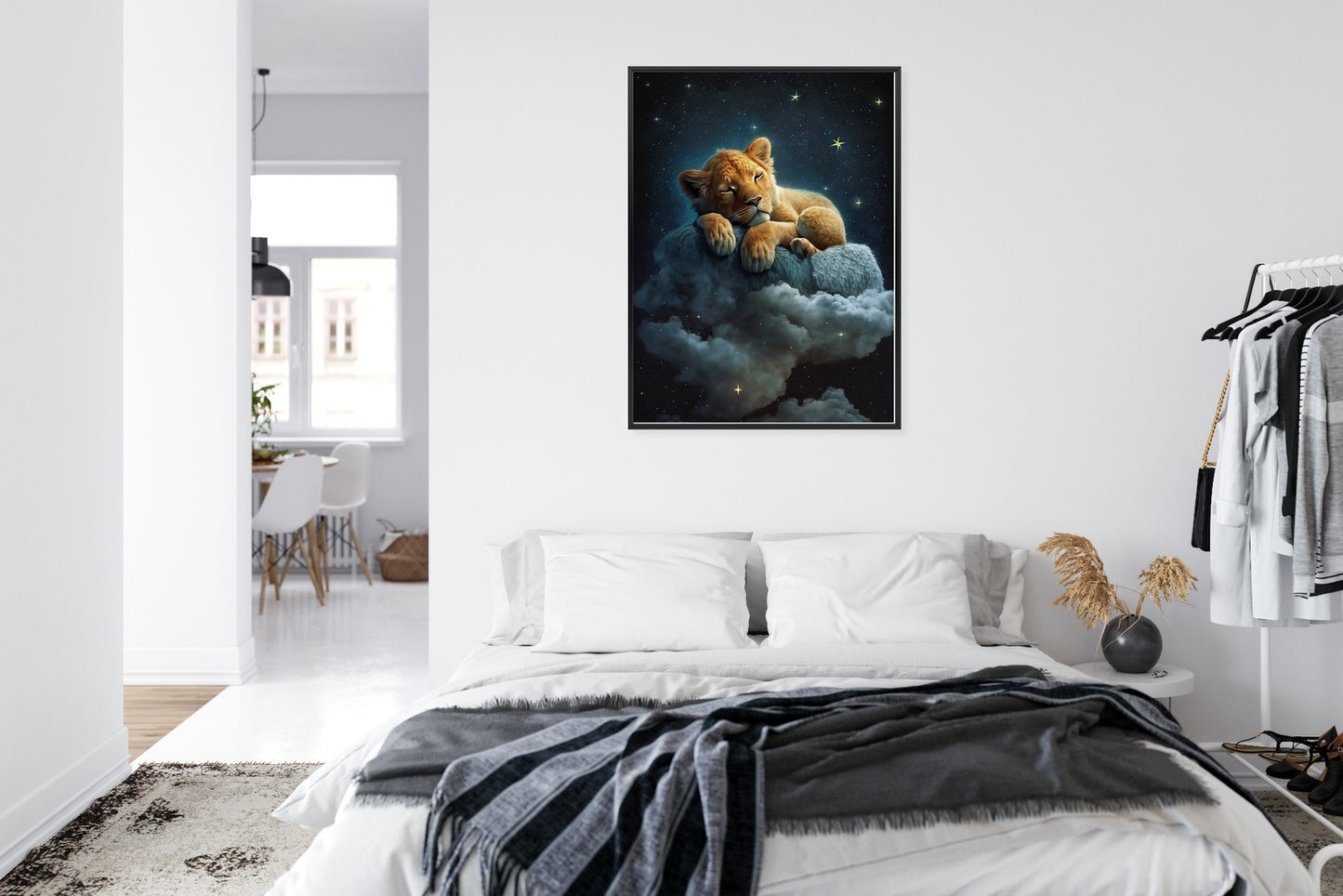 Poster Ein Löwe Schläft Auf Einer Wolke Rahmen Holz Mit Passepartout Farbe Natürlich