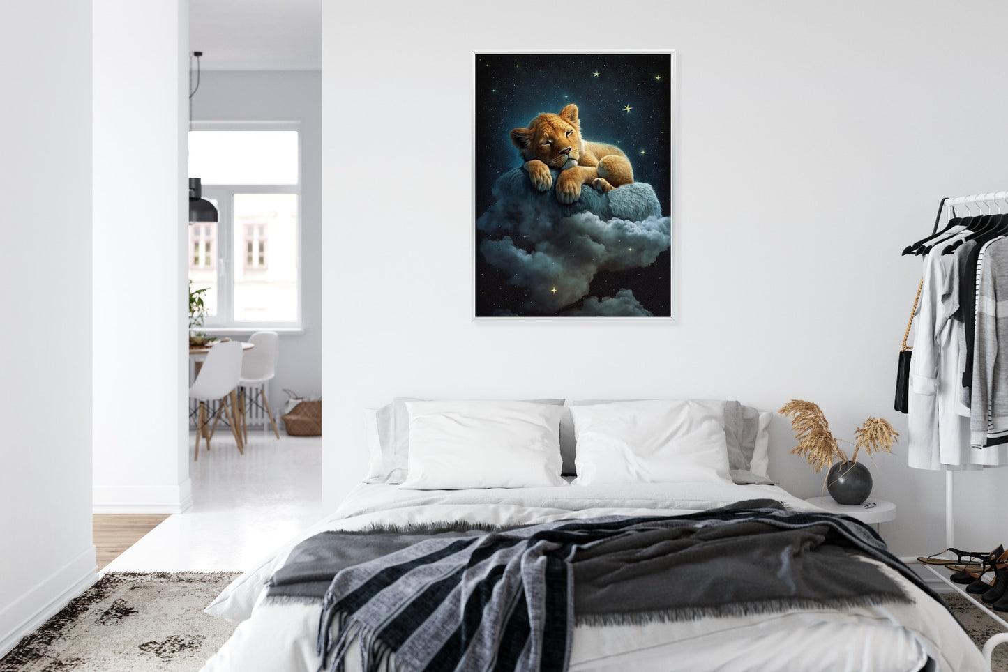 Poster Ein Löwe Schläft Auf Einer Wolke Rahmen Holz Mit Passepartout Farbe Natürlich