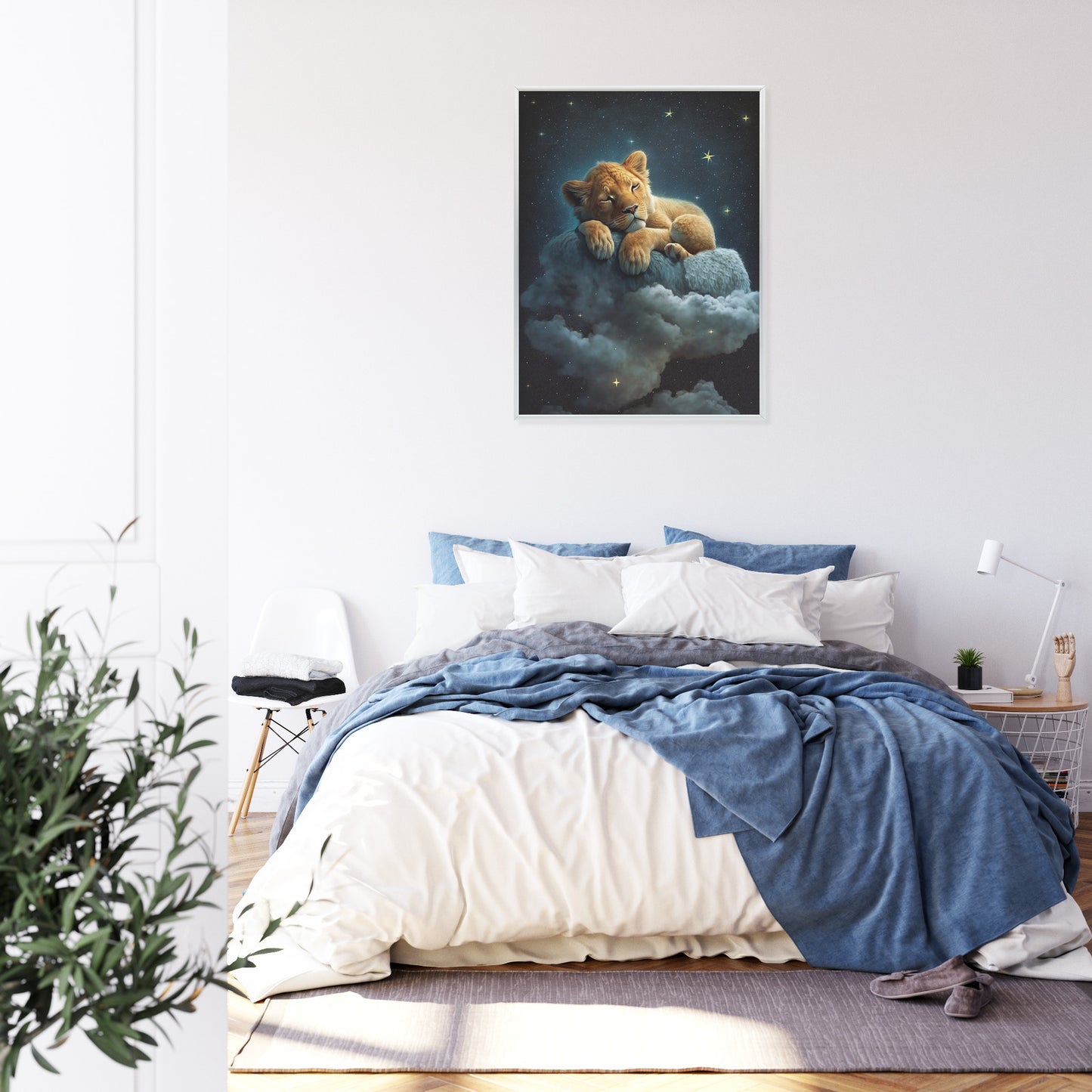 Poster Ein Löwe Schläft Auf Einer Wolke Rahmen Holz Mit Passepartout Farbe Natürlich
