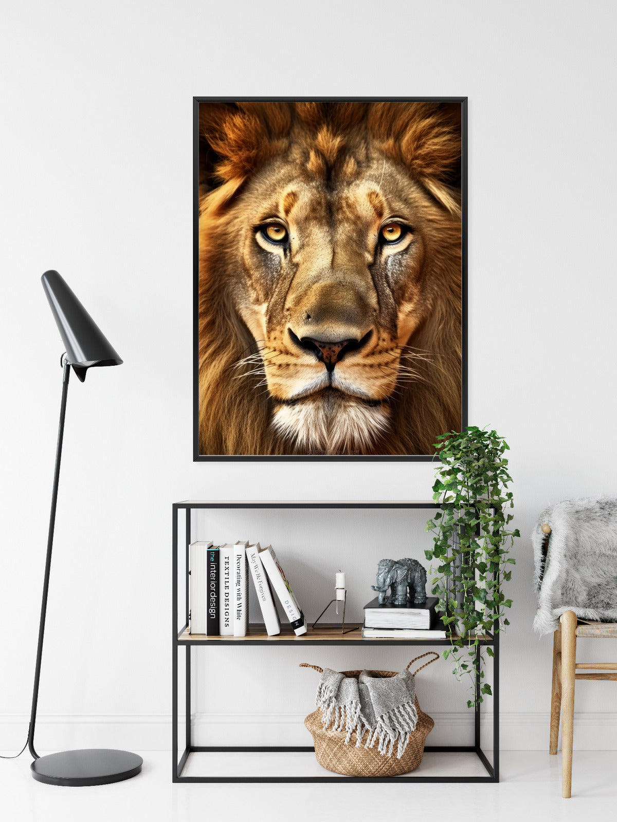 Poster Ein Majestätischer Löwe Im Porträt Rahmen Holz Mit Passepartout Farbe Natürlich
