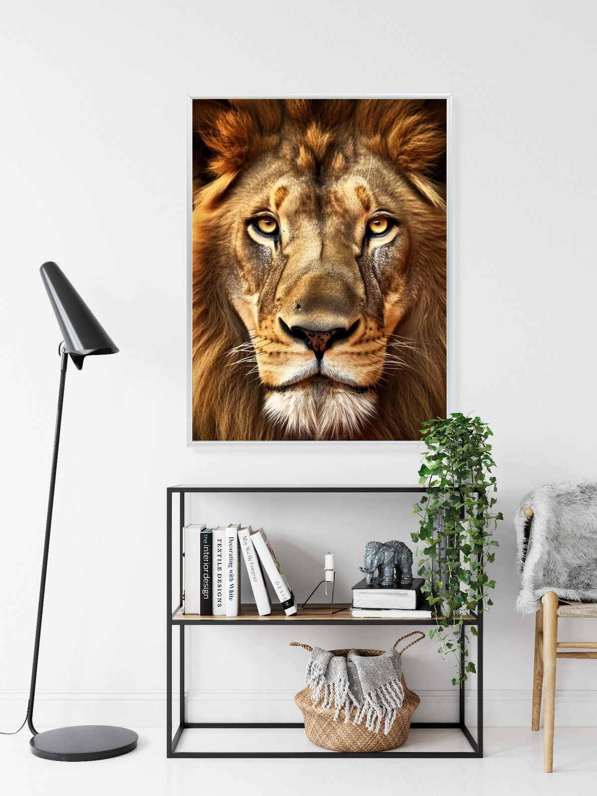 Poster Ein Majestätischer Löwe Im Porträt Rahmen Holz Mit Passepartout Farbe Natürlich