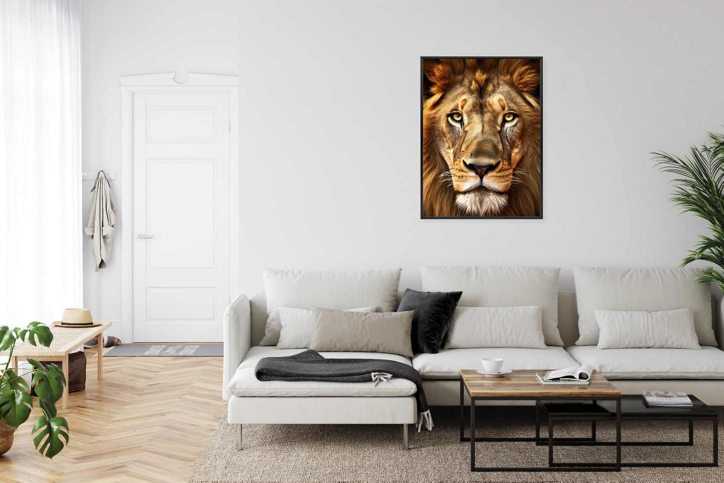Poster Ein Majestätischer Löwe Im Porträt Rahmen Holz Mit Passepartout Farbe Natürlich