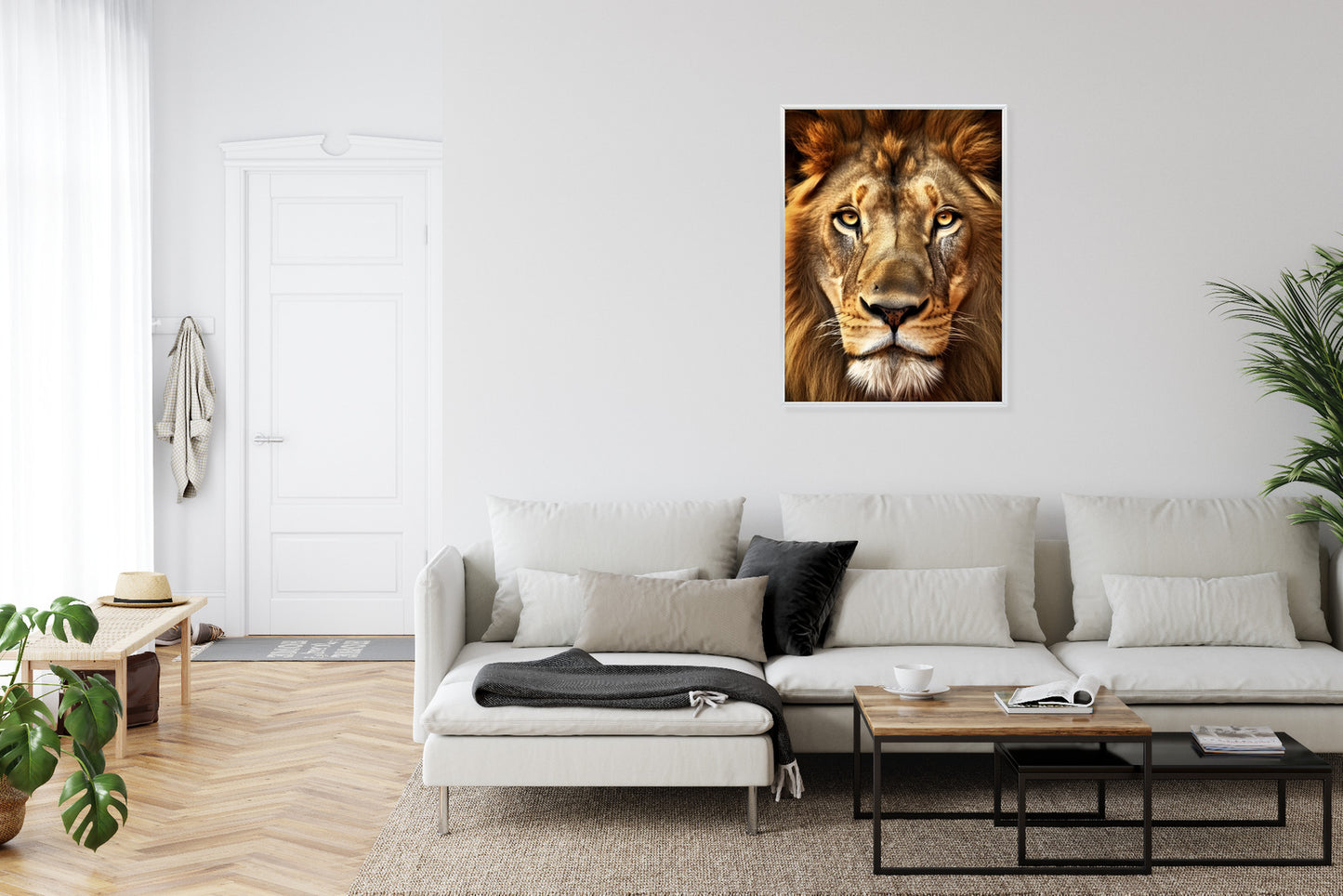 Poster Ein Majestätischer Löwe Im Porträt Rahmen Holz Mit Passepartout Farbe Natürlich