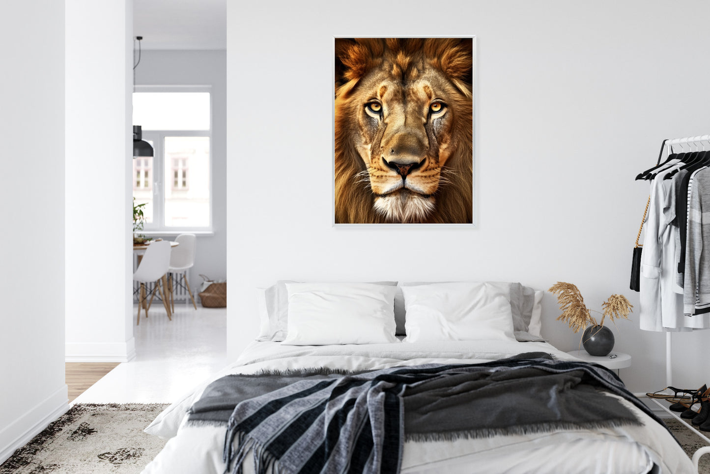 Poster Ein Majestätischer Löwe Im Porträt Rahmen Holz Mit Passepartout Farbe Natürlich