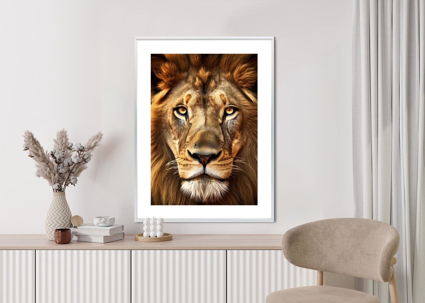 Poster Ein Majestätischer Löwe Im Porträt Rahmen Holz Mit Passepartout Farbe Natürlich