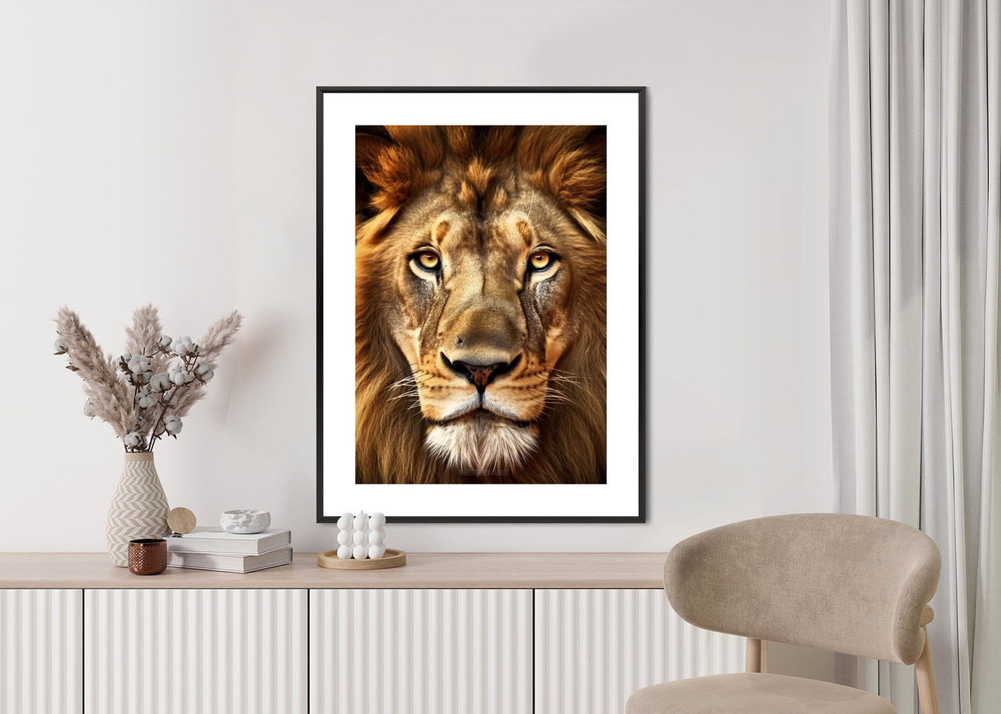Poster Ein Majestätischer Löwe Im Porträt Rahmen Holz Mit Passepartout Farbe Natürlich