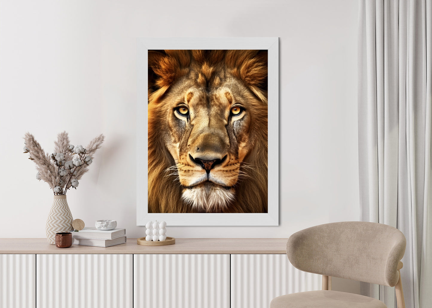 Poster Ein Majestätischer Löwe Im Porträt Rahmen Holz Mit Passepartout Farbe Natürlich