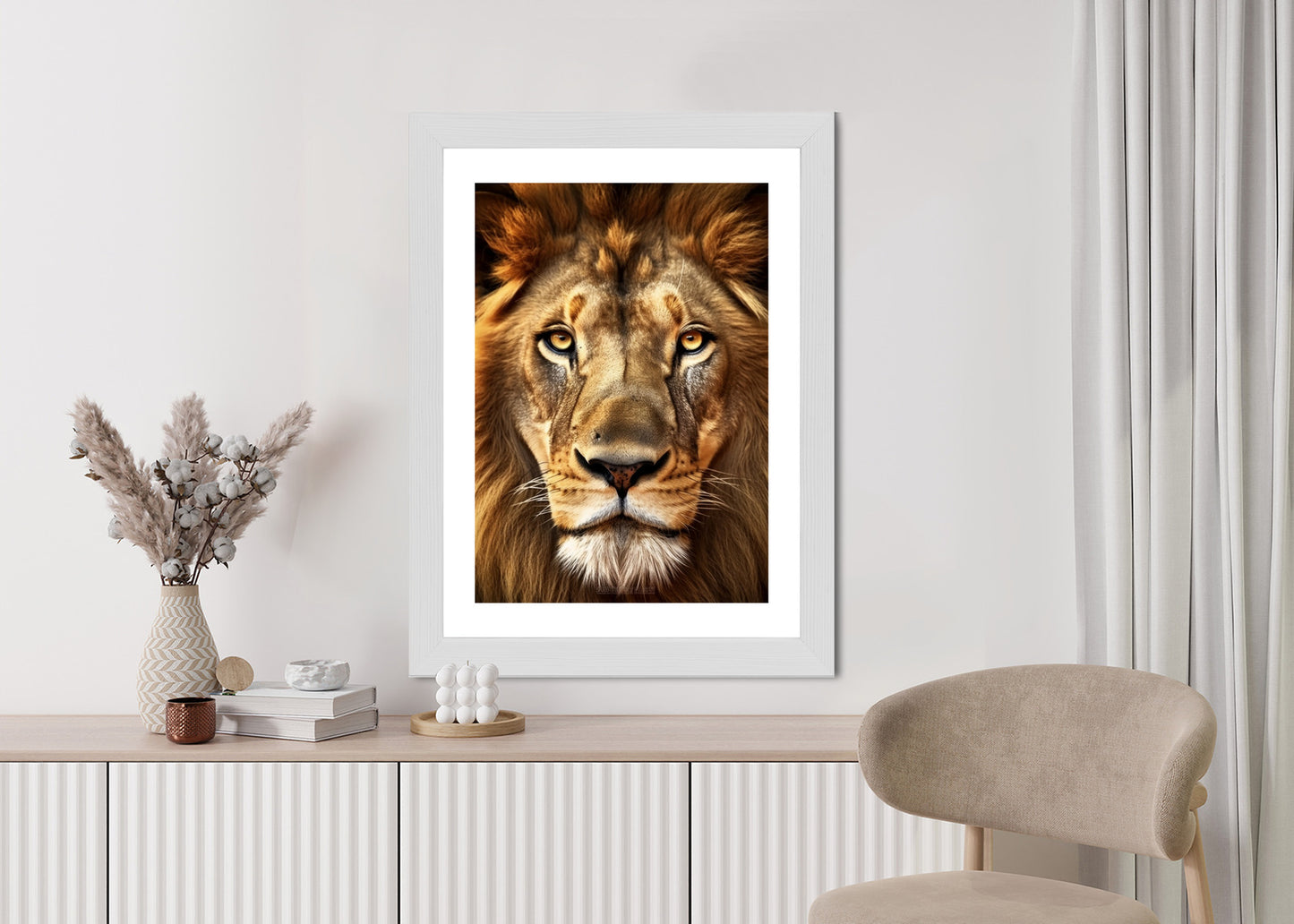 Poster Ein Majestätischer Löwe Im Porträt Rahmen Holz Mit Passepartout Farbe Natürlich