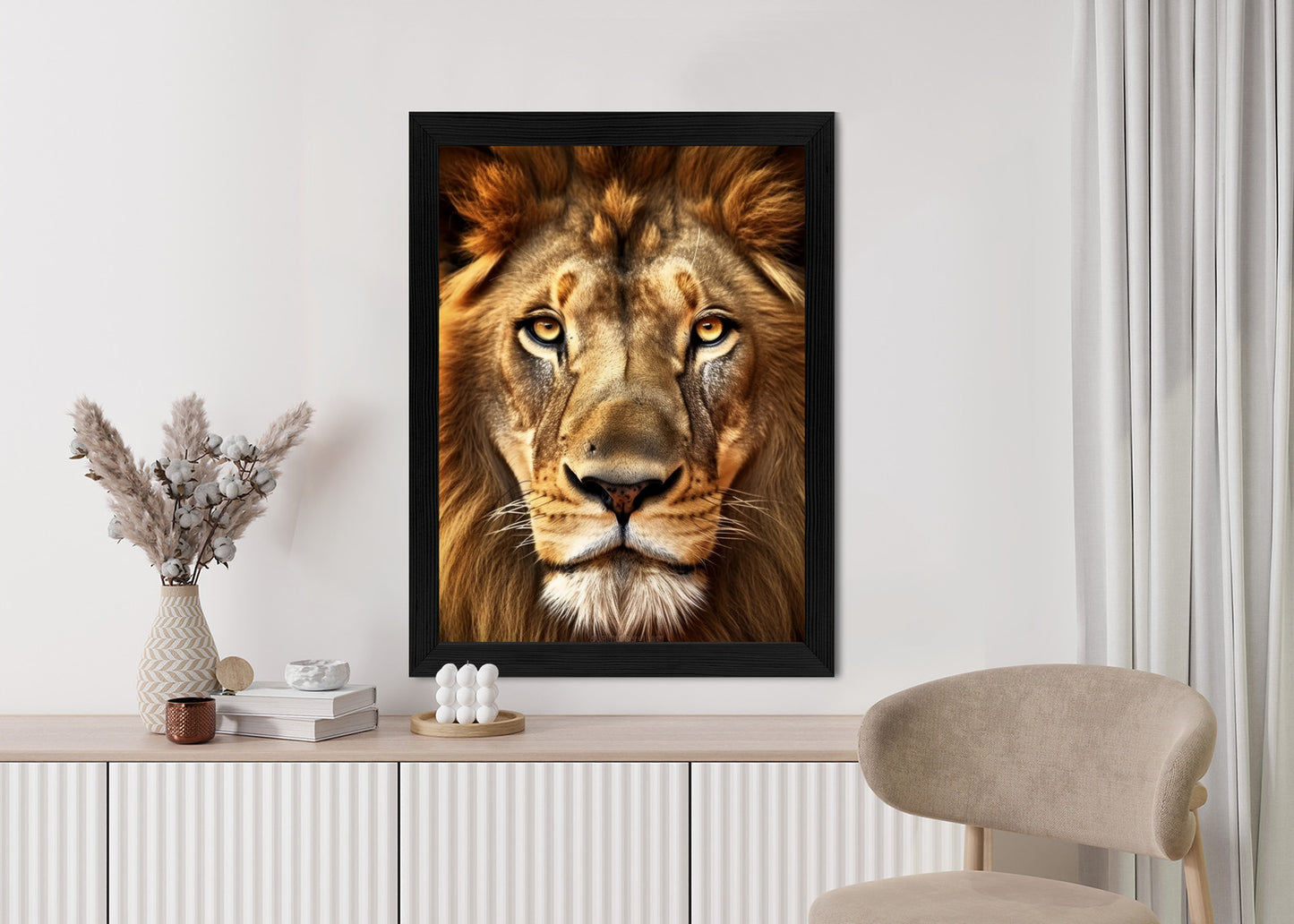 Poster Ein Majestätischer Löwe Im Porträt Rahmen Holz Mit Passepartout Farbe Natürlich
