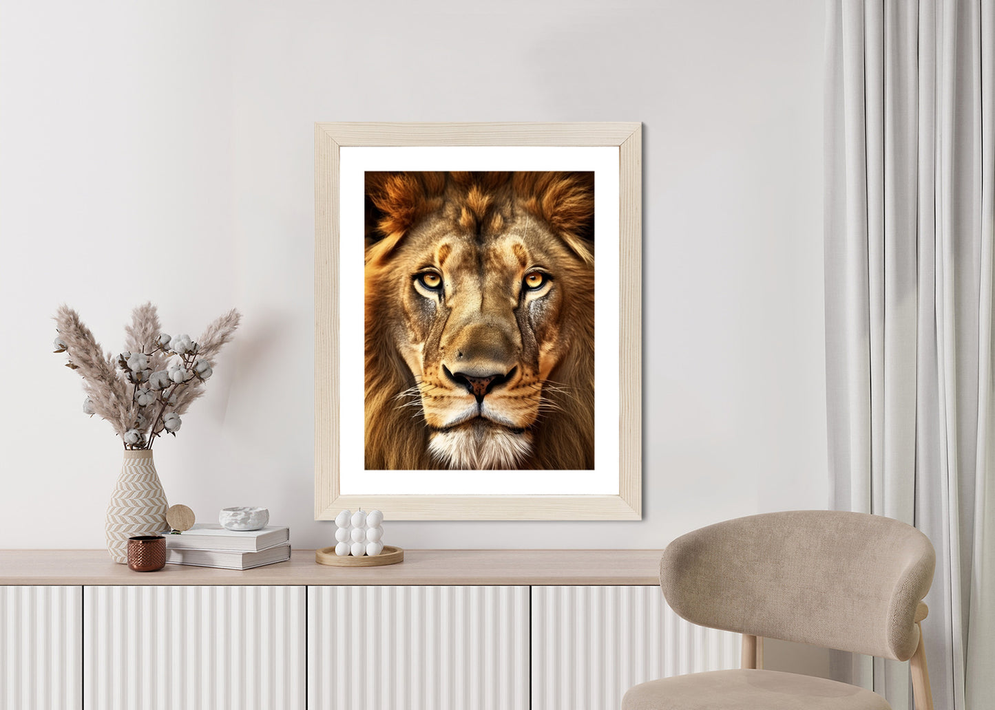 Poster Ein Majestätischer Löwe Im Porträt Rahmen Holz Mit Passepartout Farbe Natürlich