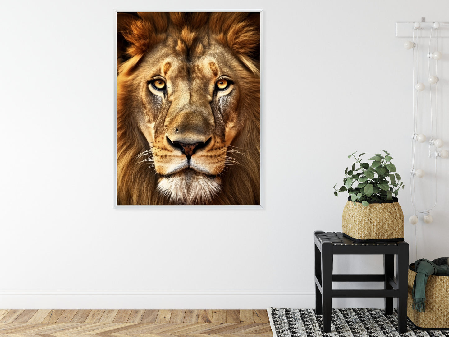 Poster Ein Majestätischer Löwe Im Porträt Rahmen Holz Mit Passepartout Farbe Natürlich