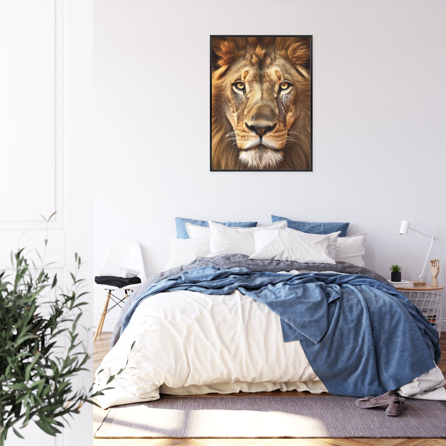 Poster Ein Majestätischer Löwe Im Porträt Rahmen Holz Mit Passepartout Farbe Natürlich