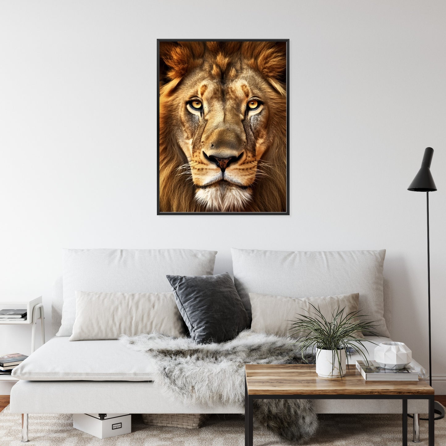 Poster Ein Majestätischer Löwe Im Porträt Rahmen Holz Mit Passepartout Farbe Natürlich