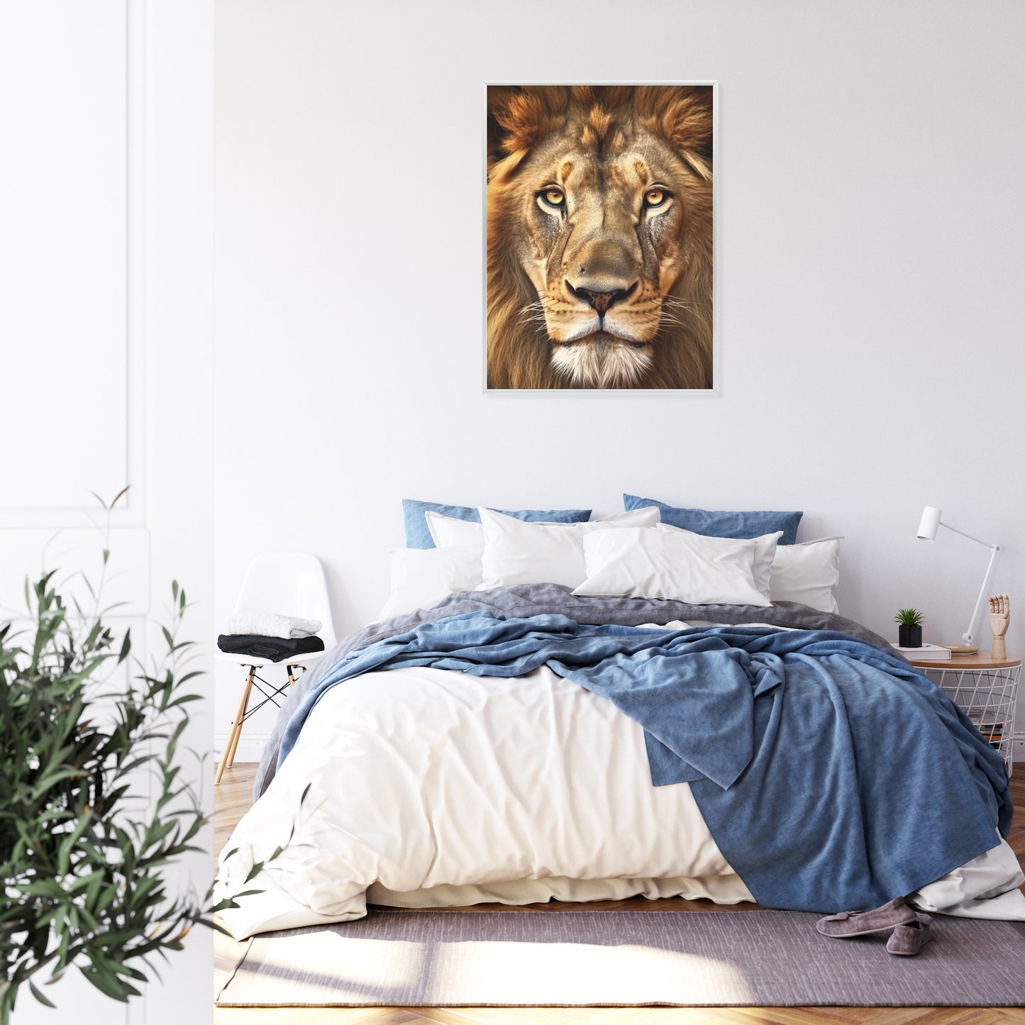 Poster Ein Majestätischer Löwe Im Porträt Rahmen Holz Mit Passepartout Farbe Natürlich