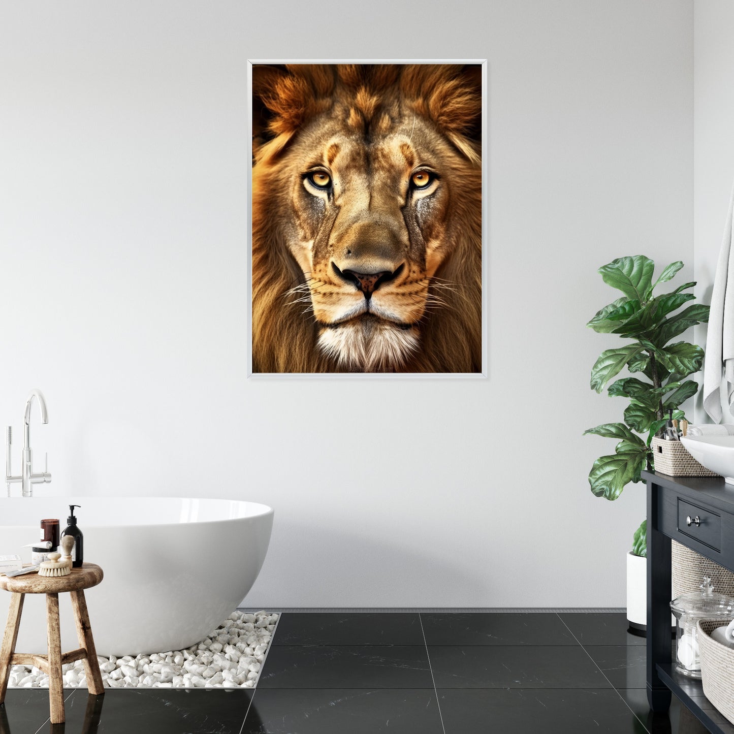 Poster Ein Majestätischer Löwe Im Porträt Rahmen Holz Mit Passepartout Farbe Natürlich