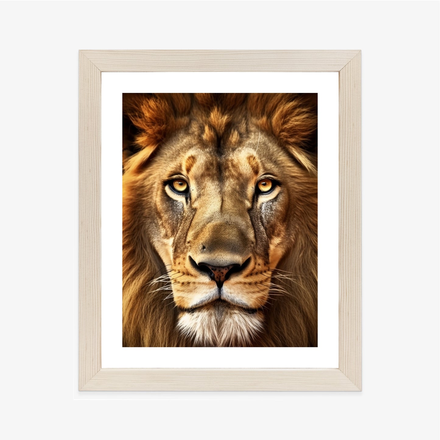 Poster Ein Majestätischer Löwe Im Porträt Rahmen Holz Mit Passepartout Farbe Natürlich