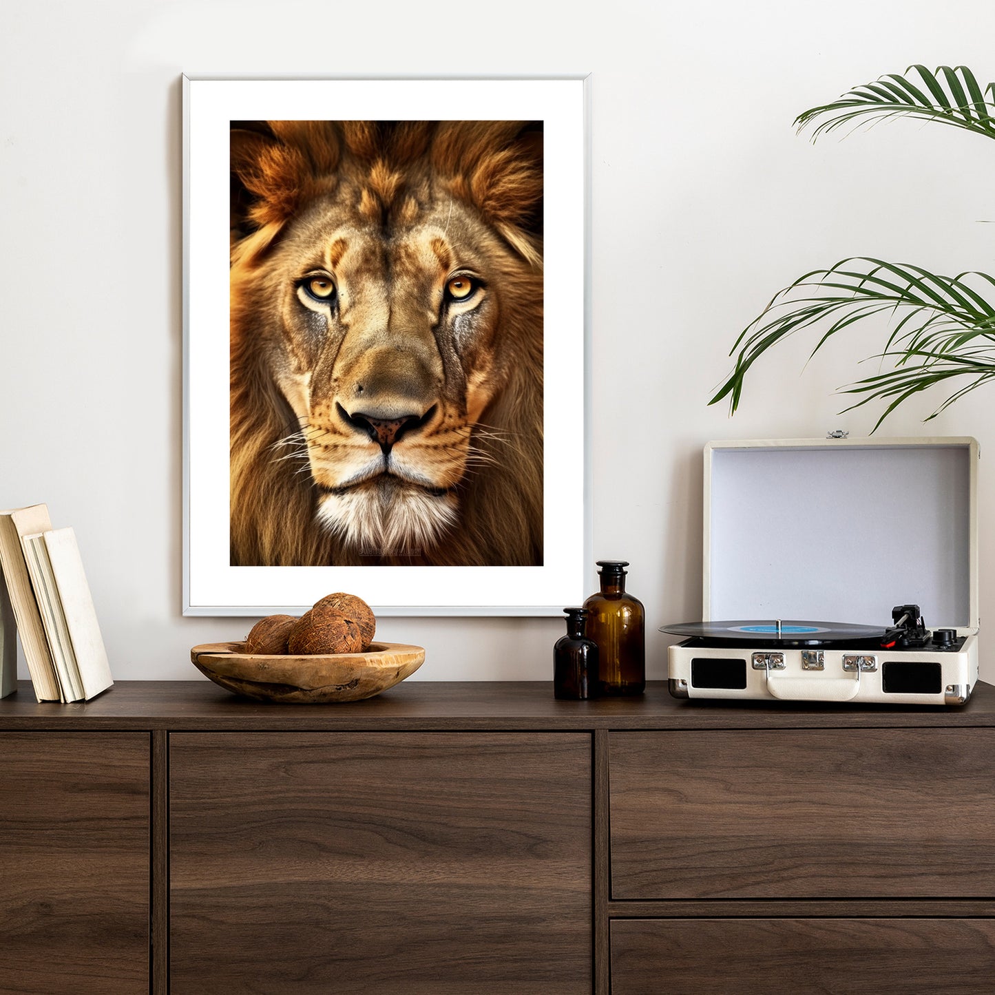 Poster Ein Majestätischer Löwe Im Porträt Rahmen Holz Mit Passepartout Farbe Natürlich