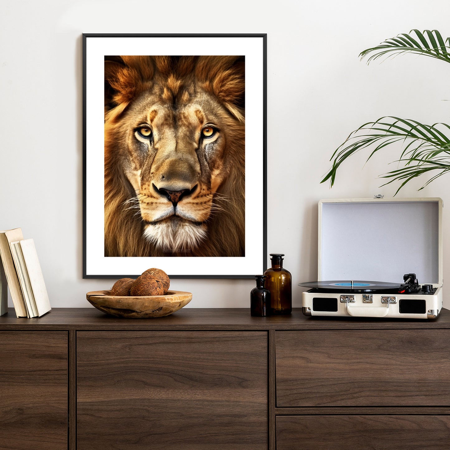 Poster Ein Majestätischer Löwe Im Porträt Rahmen Holz Mit Passepartout Farbe Natürlich