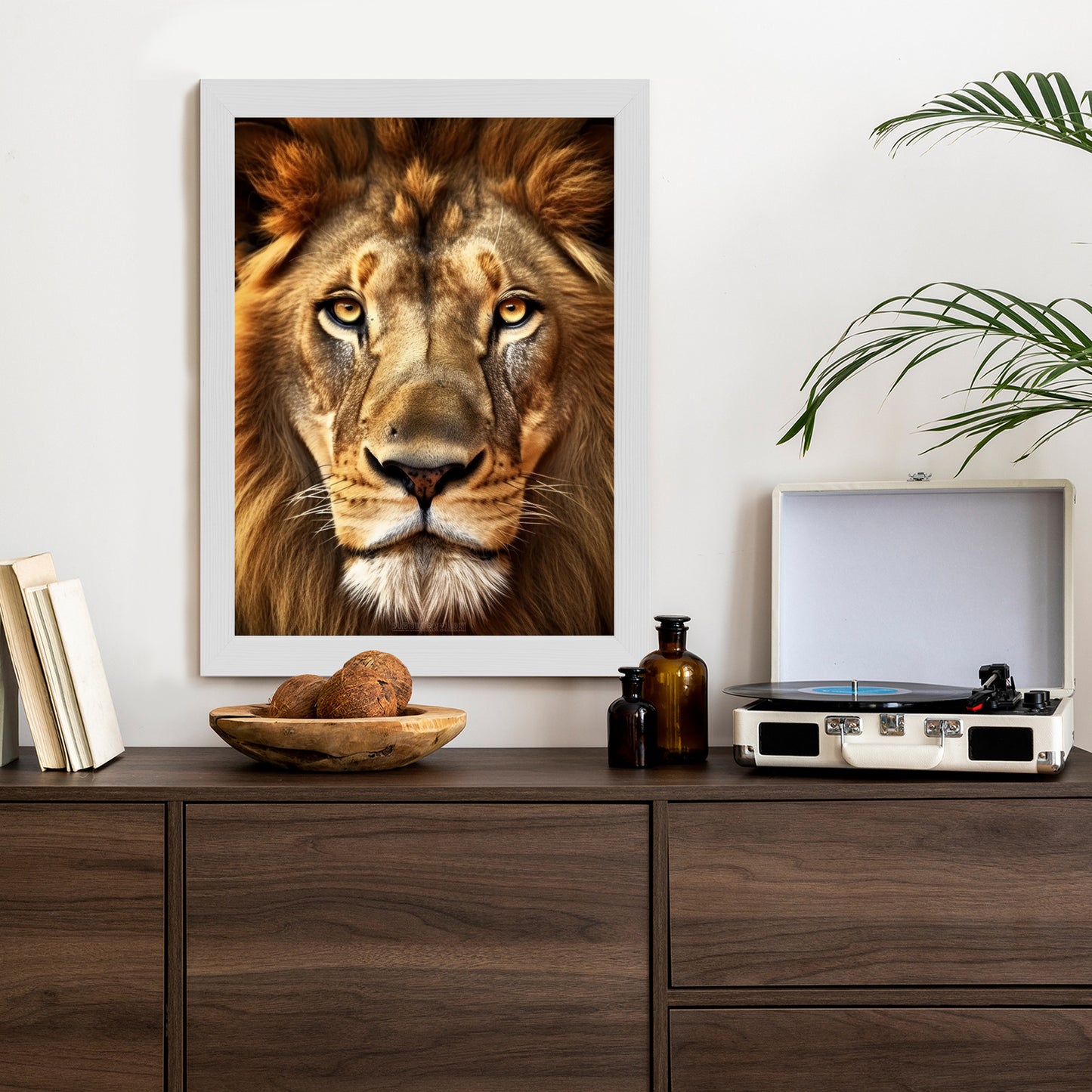 Poster Ein Majestätischer Löwe Im Porträt Rahmen Holz Mit Passepartout Farbe Natürlich