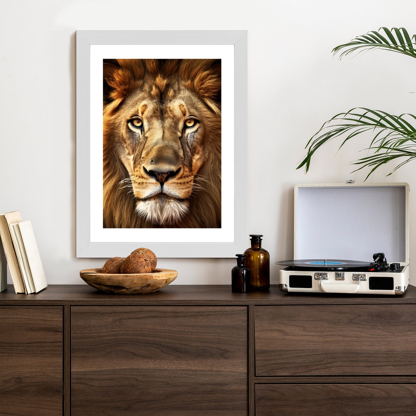Poster Ein Majestätischer Löwe Im Porträt Rahmen Holz Mit Passepartout Farbe Natürlich