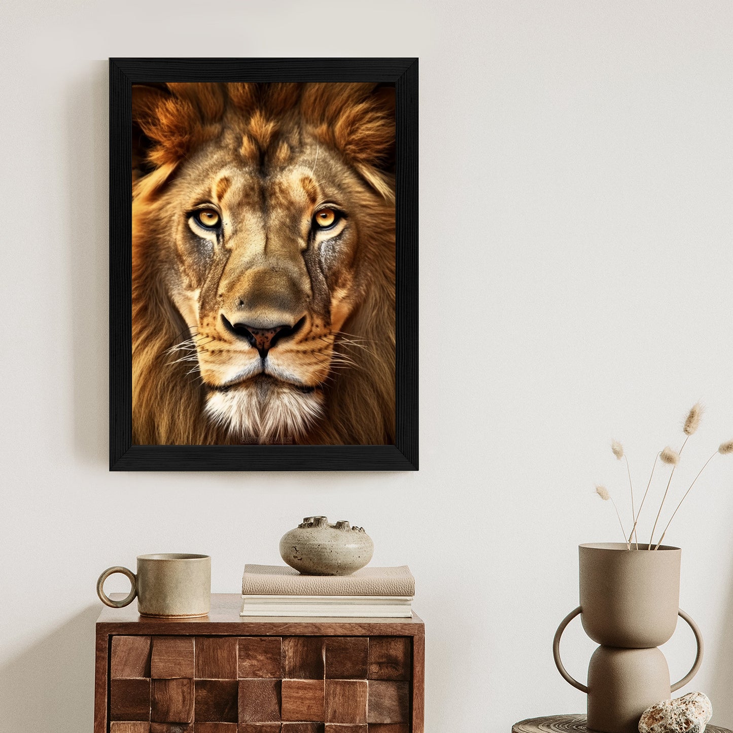 Poster Ein Majestätischer Löwe Im Porträt Rahmen Holz Mit Passepartout Farbe Natürlich