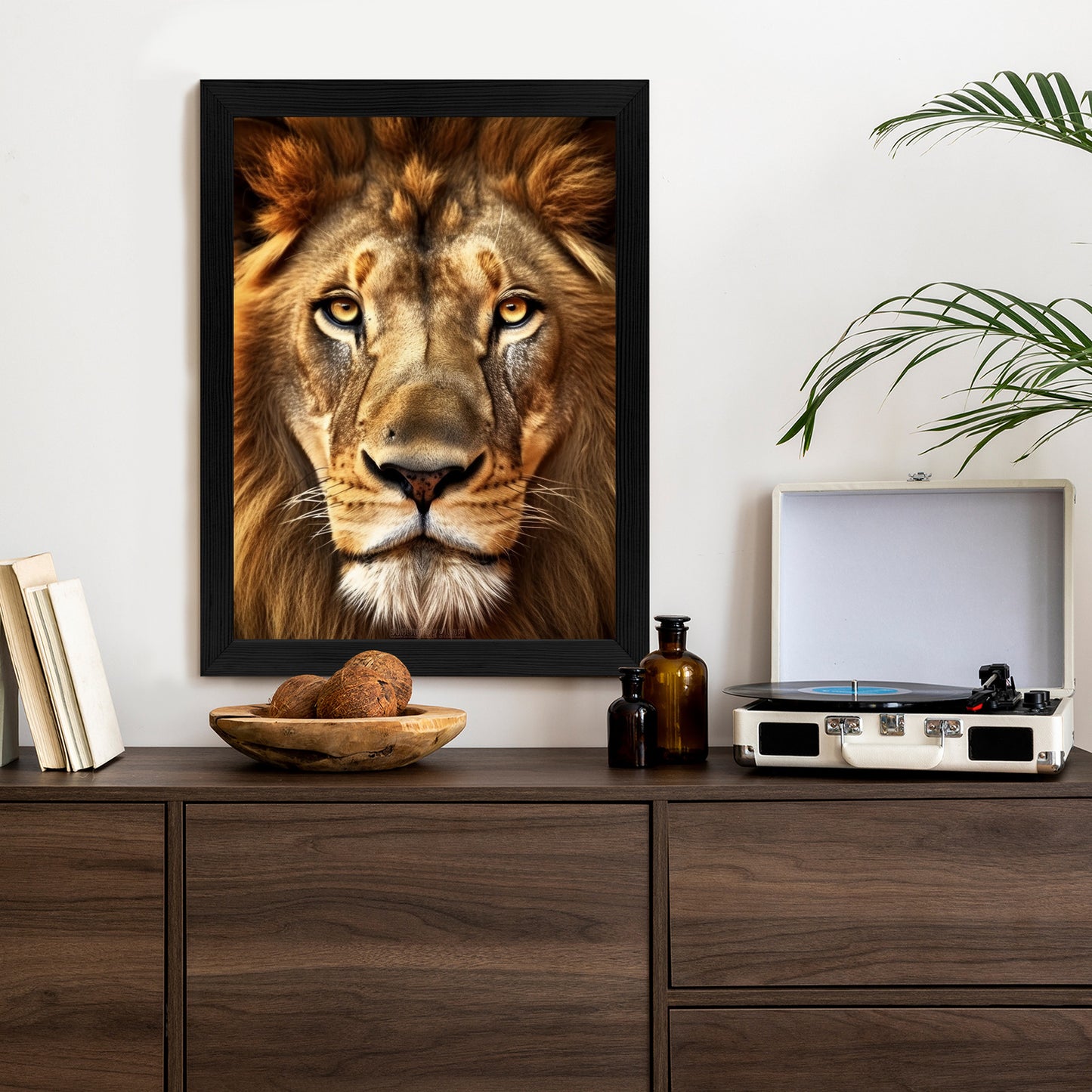 Poster Ein Majestätischer Löwe Im Porträt Rahmen Holz Mit Passepartout Farbe Natürlich