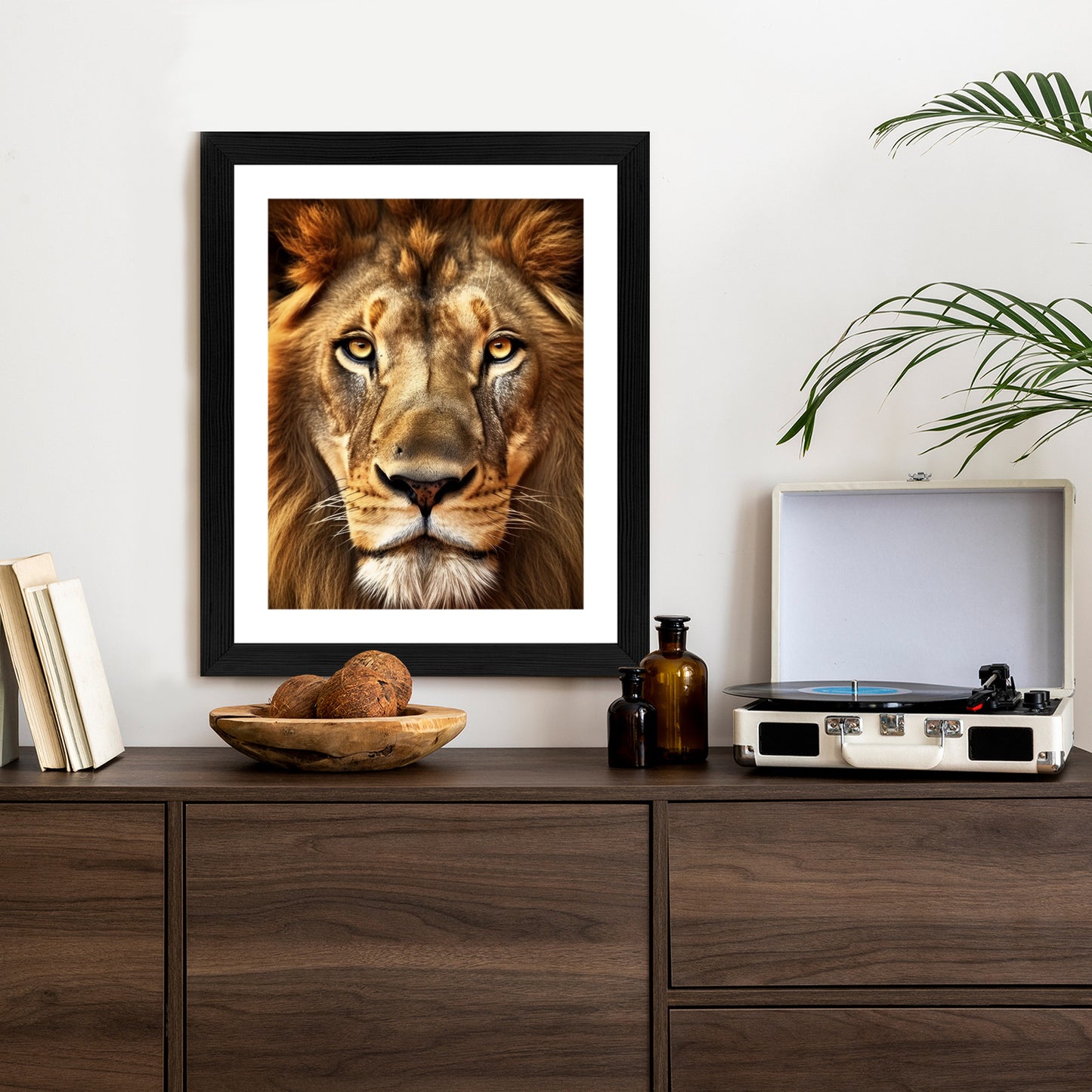 Poster Ein Majestätischer Löwe Im Porträt Rahmen Holz Mit Passepartout Farbe Natürlich