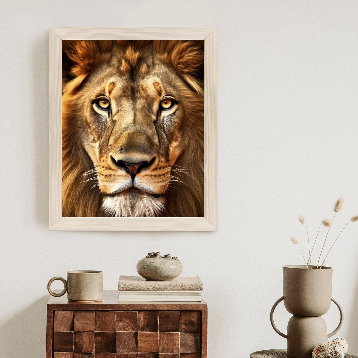 Poster Ein Majestätischer Löwe Im Porträt Rahmen Holz Mit Passepartout Farbe Natürlich