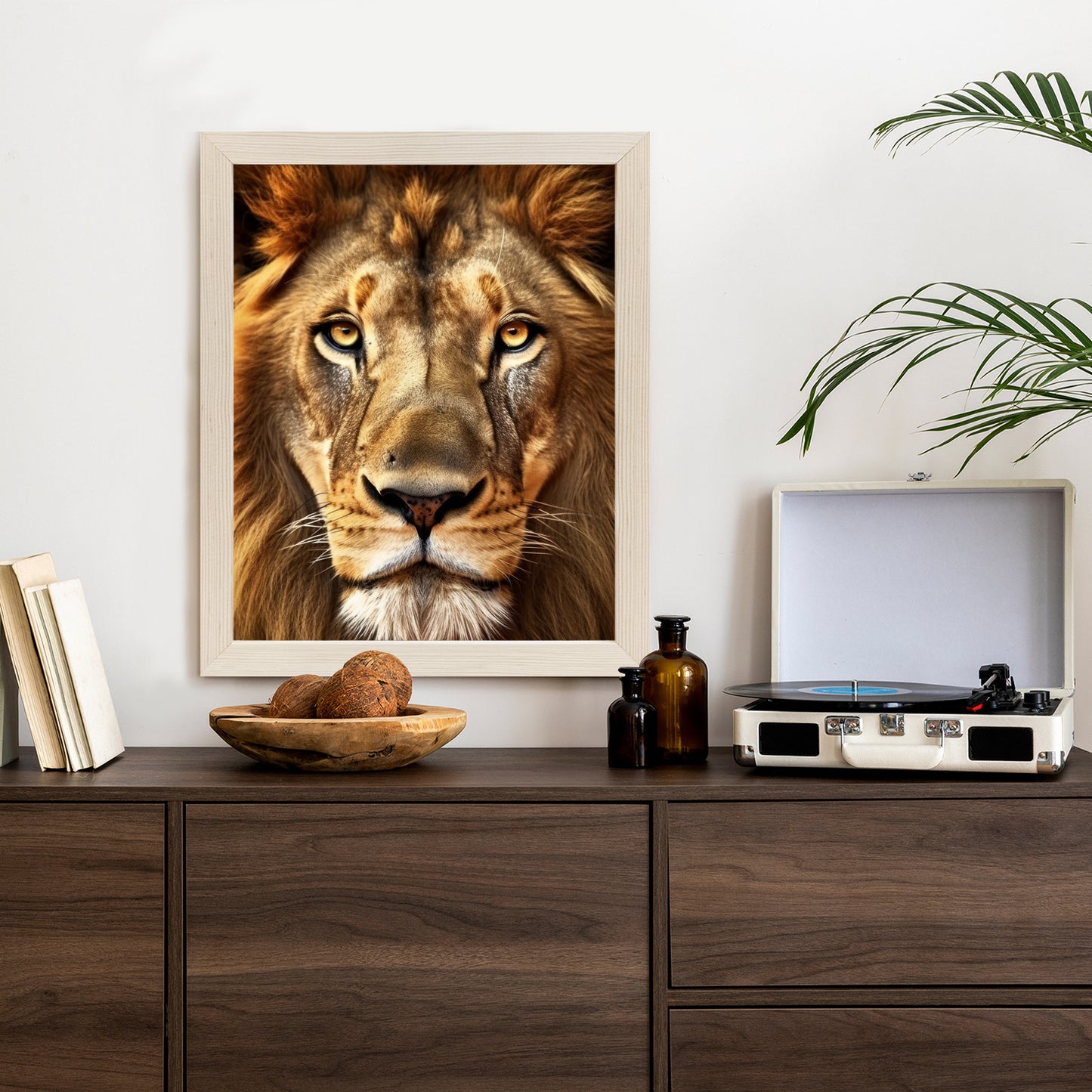 Poster Ein Majestätischer Löwe Im Porträt Rahmen Holz Mit Passepartout Farbe Natürlich