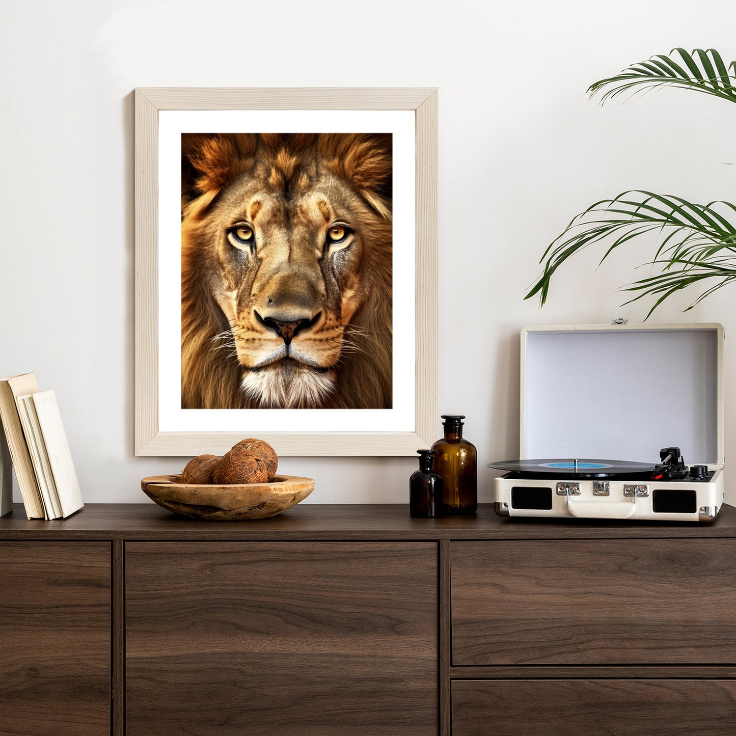 Poster Ein Majestätischer Löwe Im Porträt Rahmen Holz Mit Passepartout Farbe Natürlich