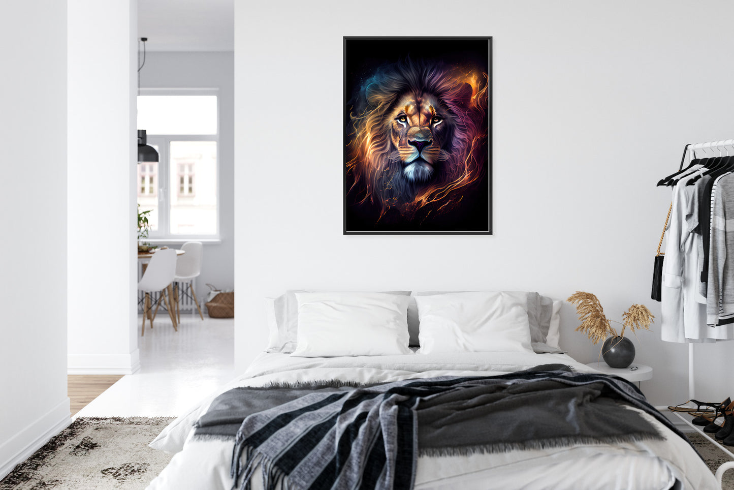 Poster Magisches Porträt Eines Löwen Rahmen Holz Mit Passepartout Farbe Natürlich