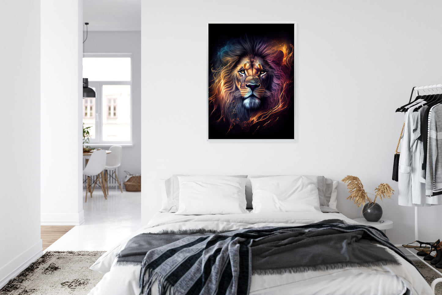 Poster Magisches Porträt Eines Löwen Rahmen Holz Mit Passepartout Farbe Natürlich
