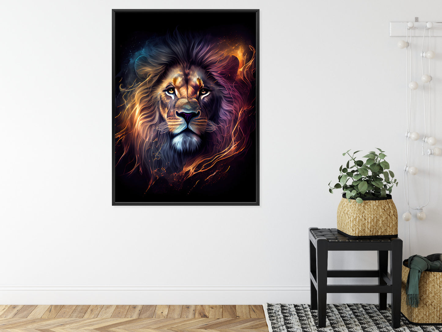 Poster Magisches Porträt Eines Löwen Rahmen Holz Mit Passepartout Farbe Natürlich