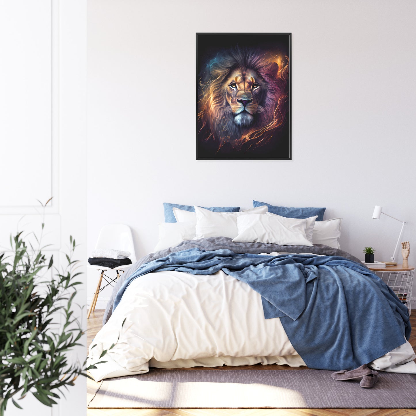 Poster Magisches Porträt Eines Löwen Rahmen Holz Mit Passepartout Farbe Natürlich