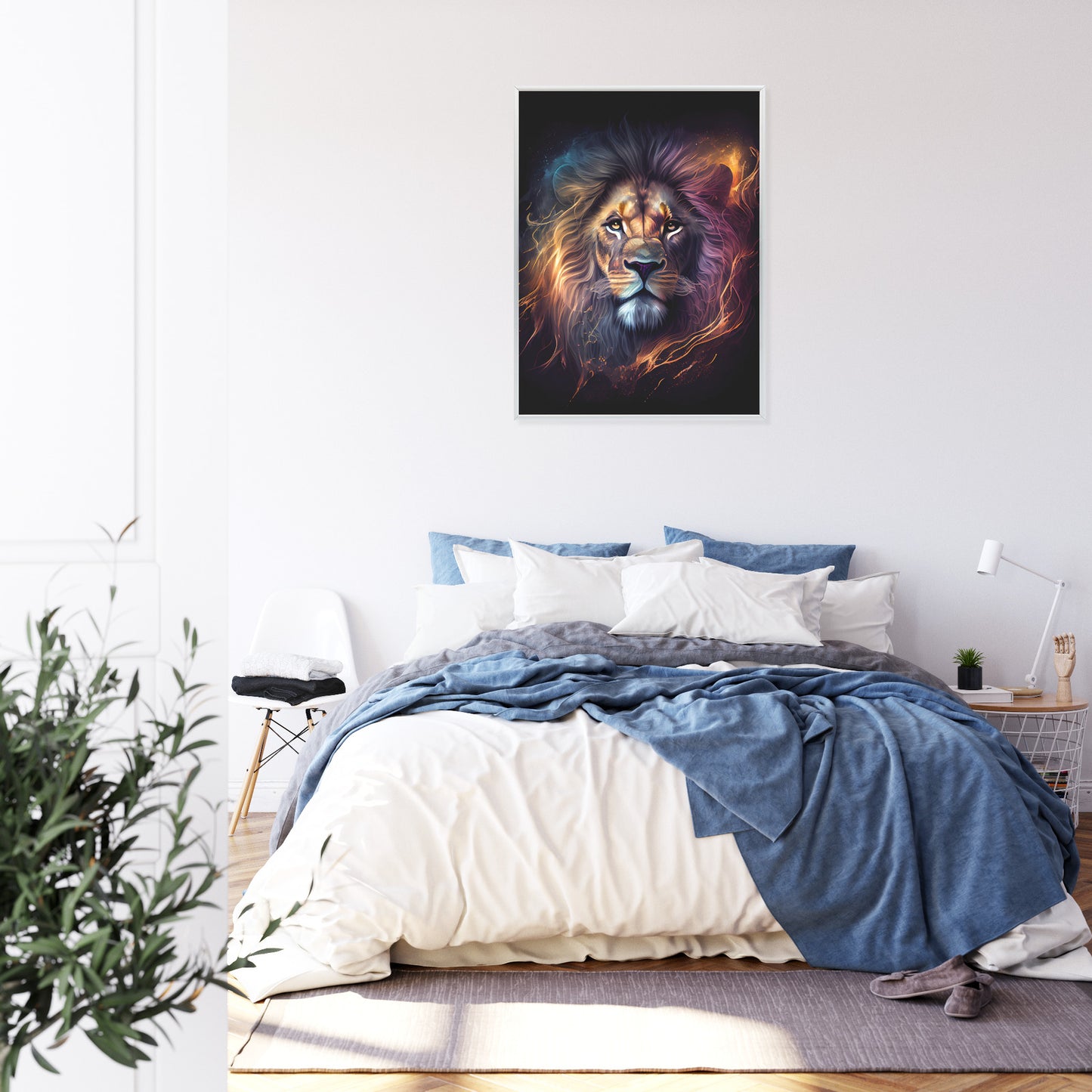 Poster Magisches Porträt Eines Löwen Rahmen Holz Mit Passepartout Farbe Natürlich