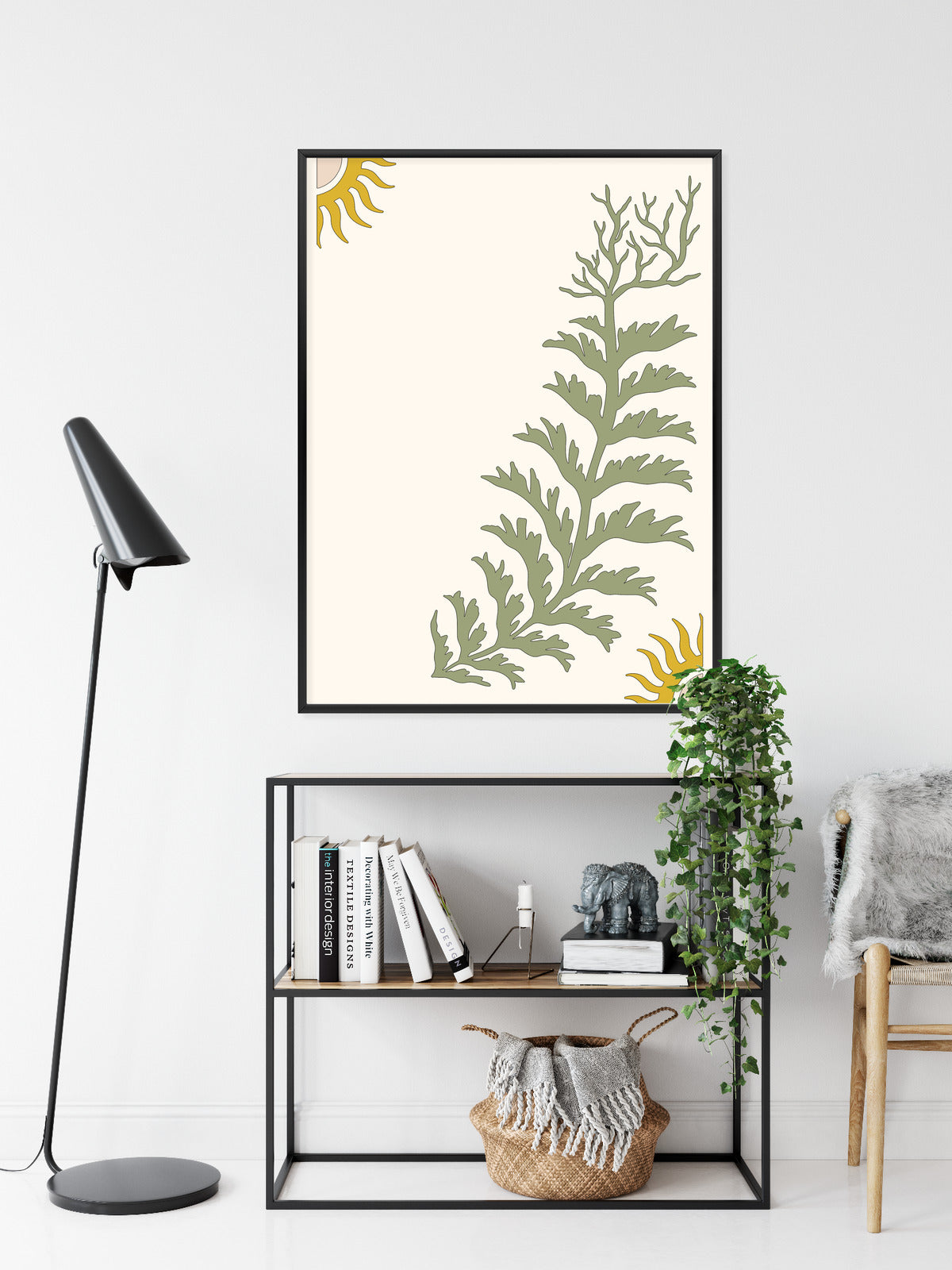 Poster Blätter Und Zweige Mit Wurzeln Rahmen Holz Mit Passepartout Farbe Natürlich