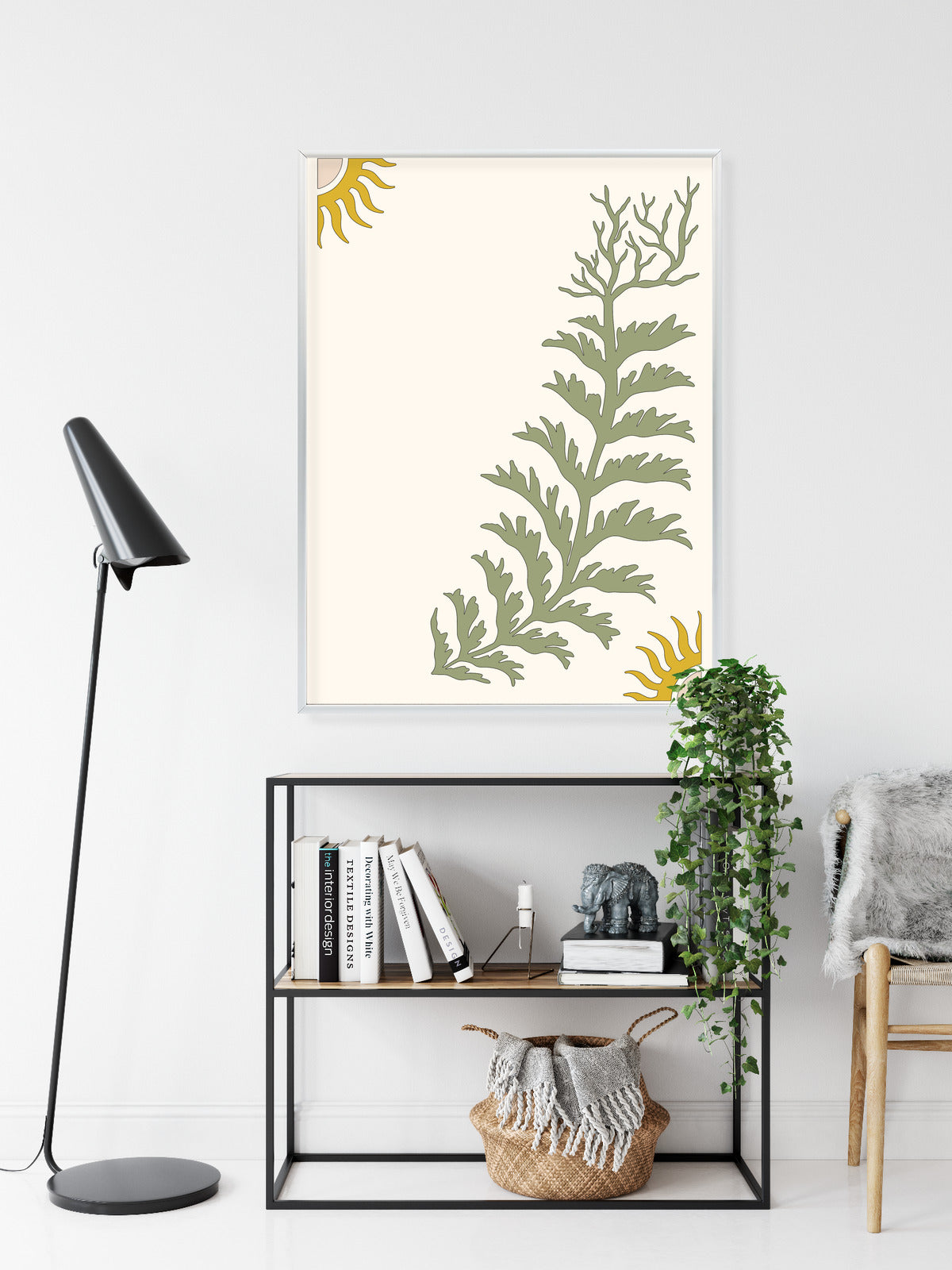 Poster Blätter Und Zweige Mit Wurzeln Rahmen Holz Mit Passepartout Farbe Natürlich