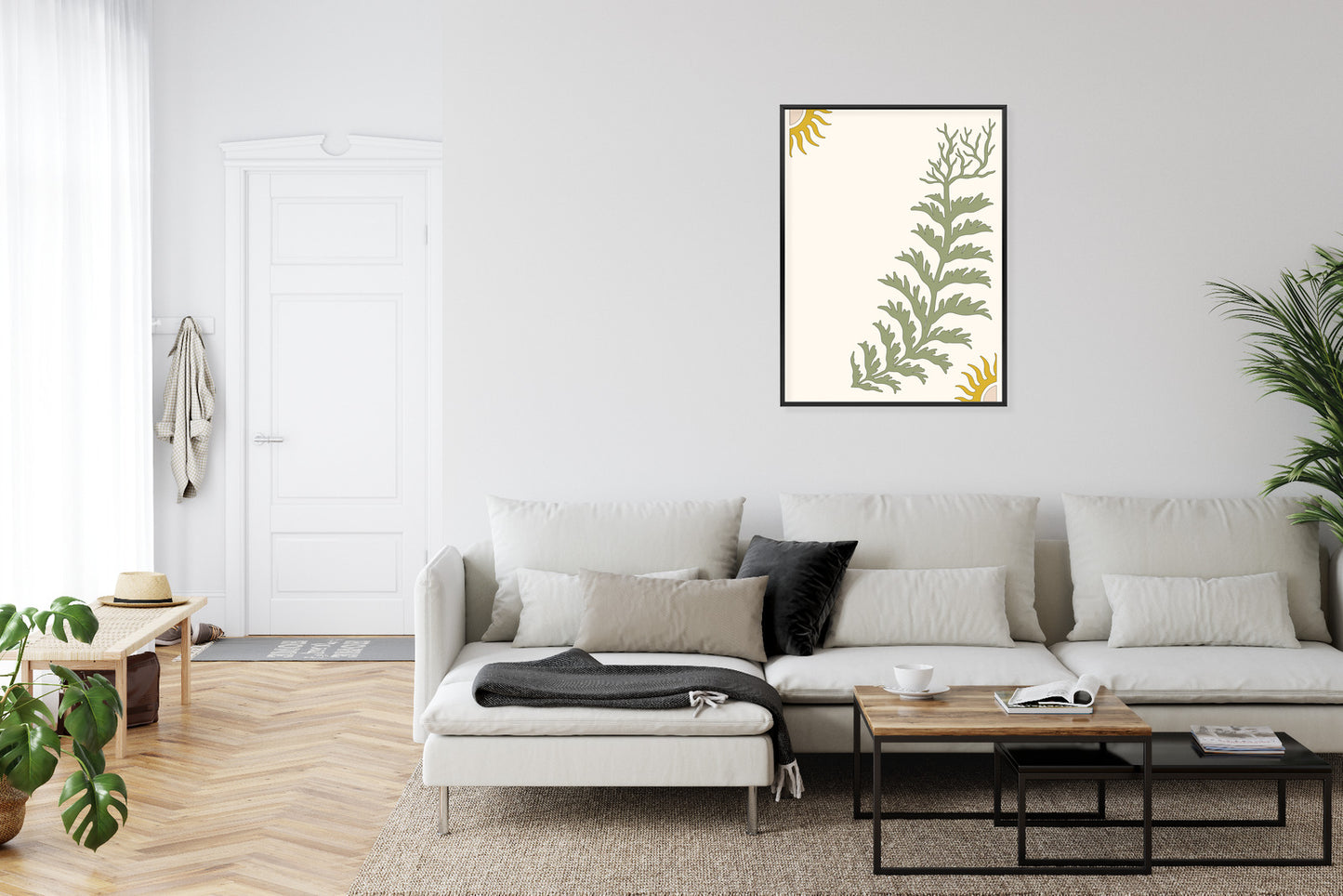 Poster Blätter Und Zweige Mit Wurzeln Rahmen Holz Mit Passepartout Farbe Natürlich