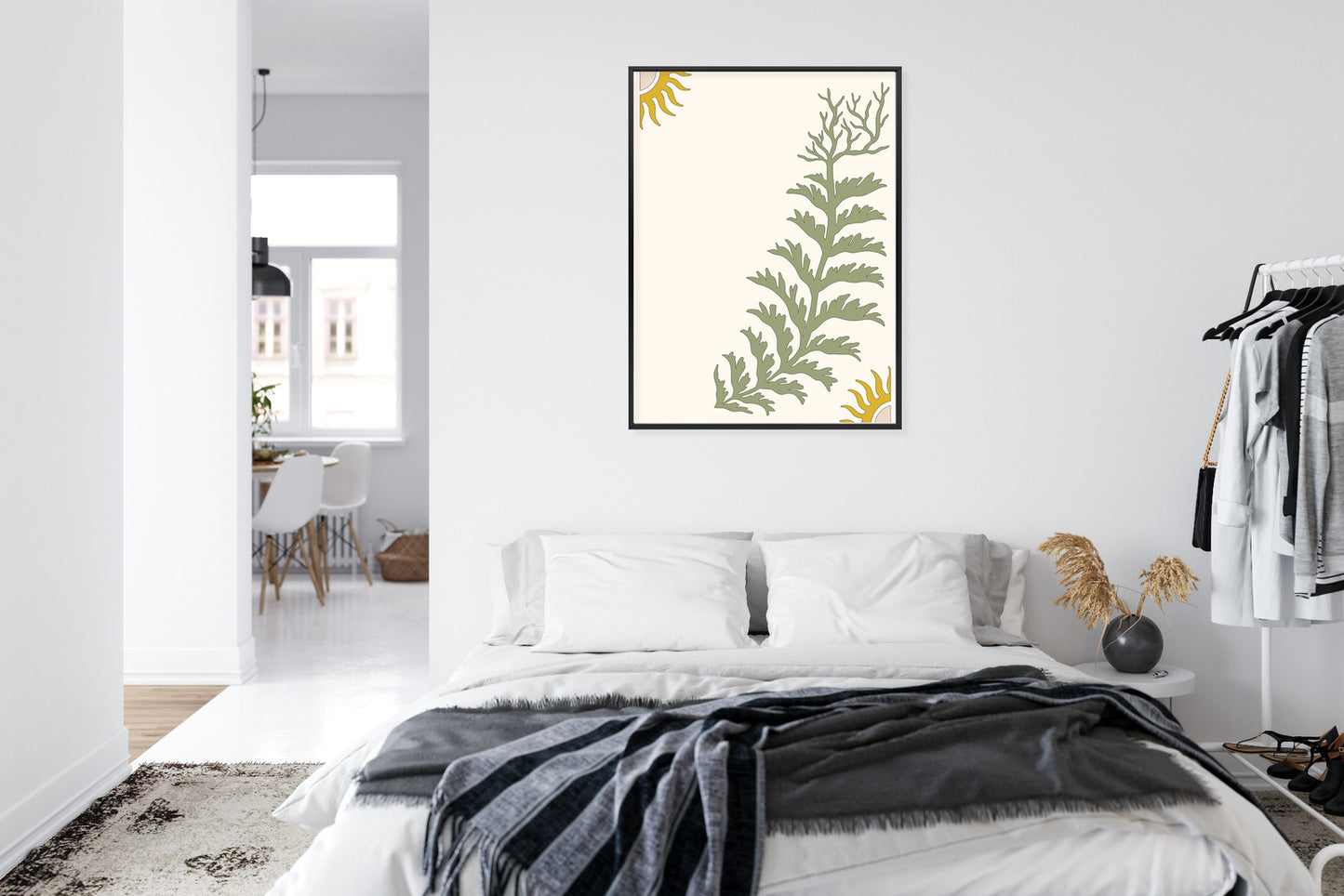 Poster Blätter Und Zweige Mit Wurzeln Rahmen Holz Mit Passepartout Farbe Natürlich
