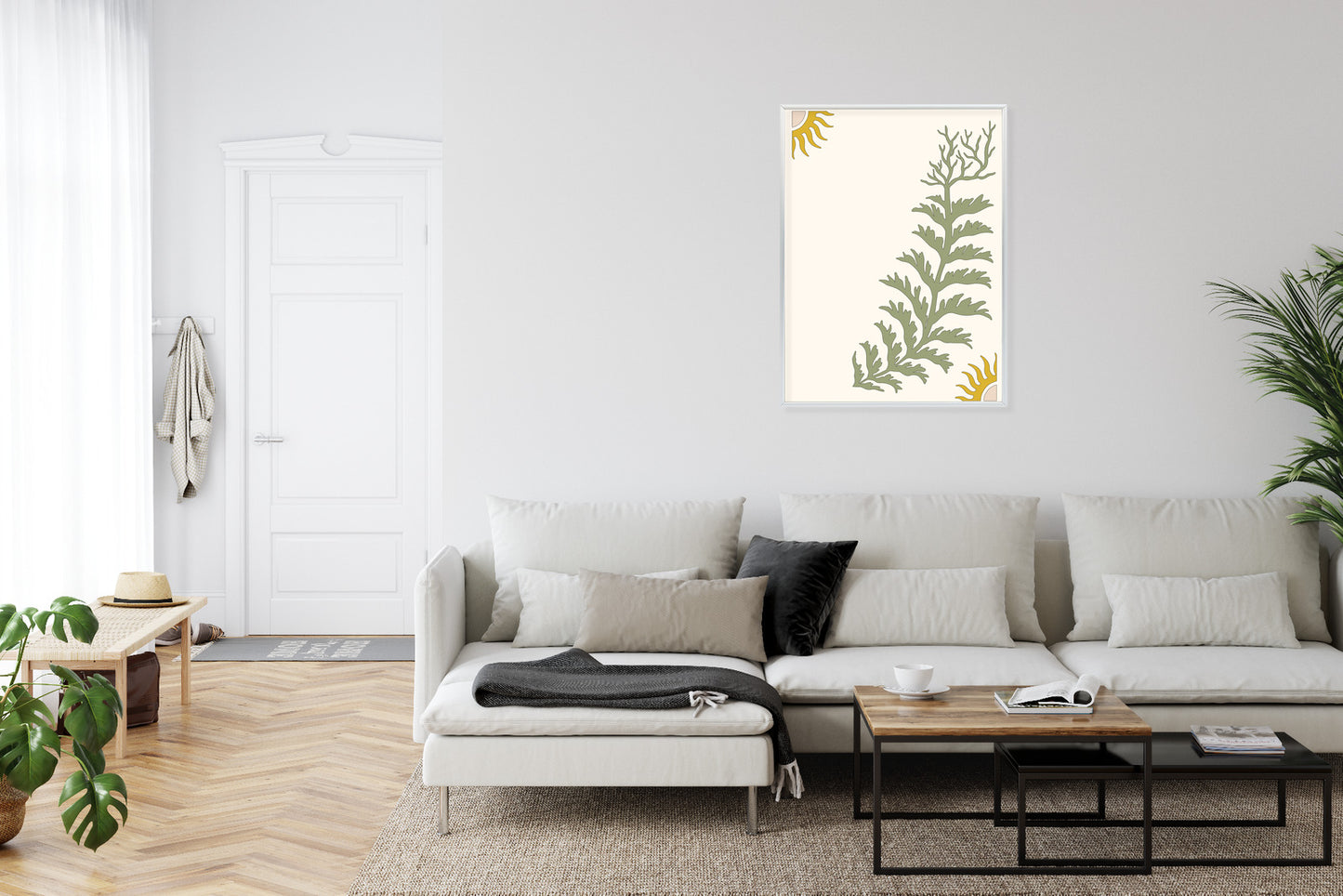 Poster Blätter Und Zweige Mit Wurzeln Rahmen Holz Mit Passepartout Farbe Natürlich