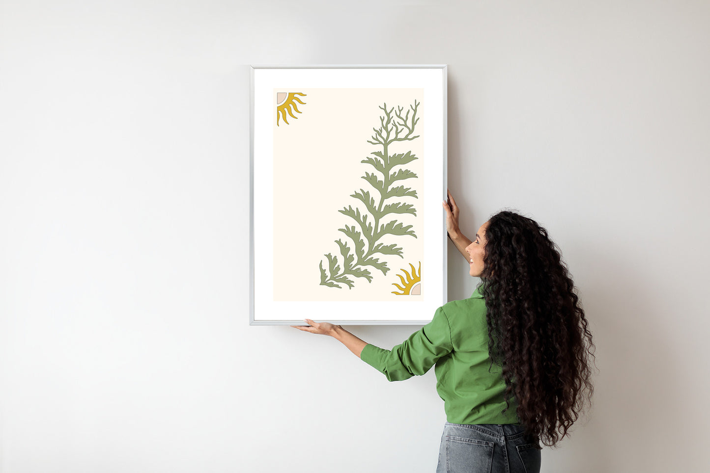 Poster Blätter Und Zweige Mit Wurzeln Rahmen Holz Mit Passepartout Farbe Natürlich