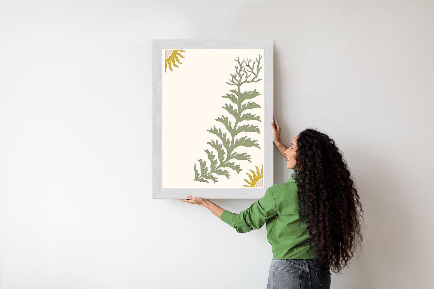 Poster Blätter Und Zweige Mit Wurzeln Rahmen Holz Mit Passepartout Farbe Natürlich