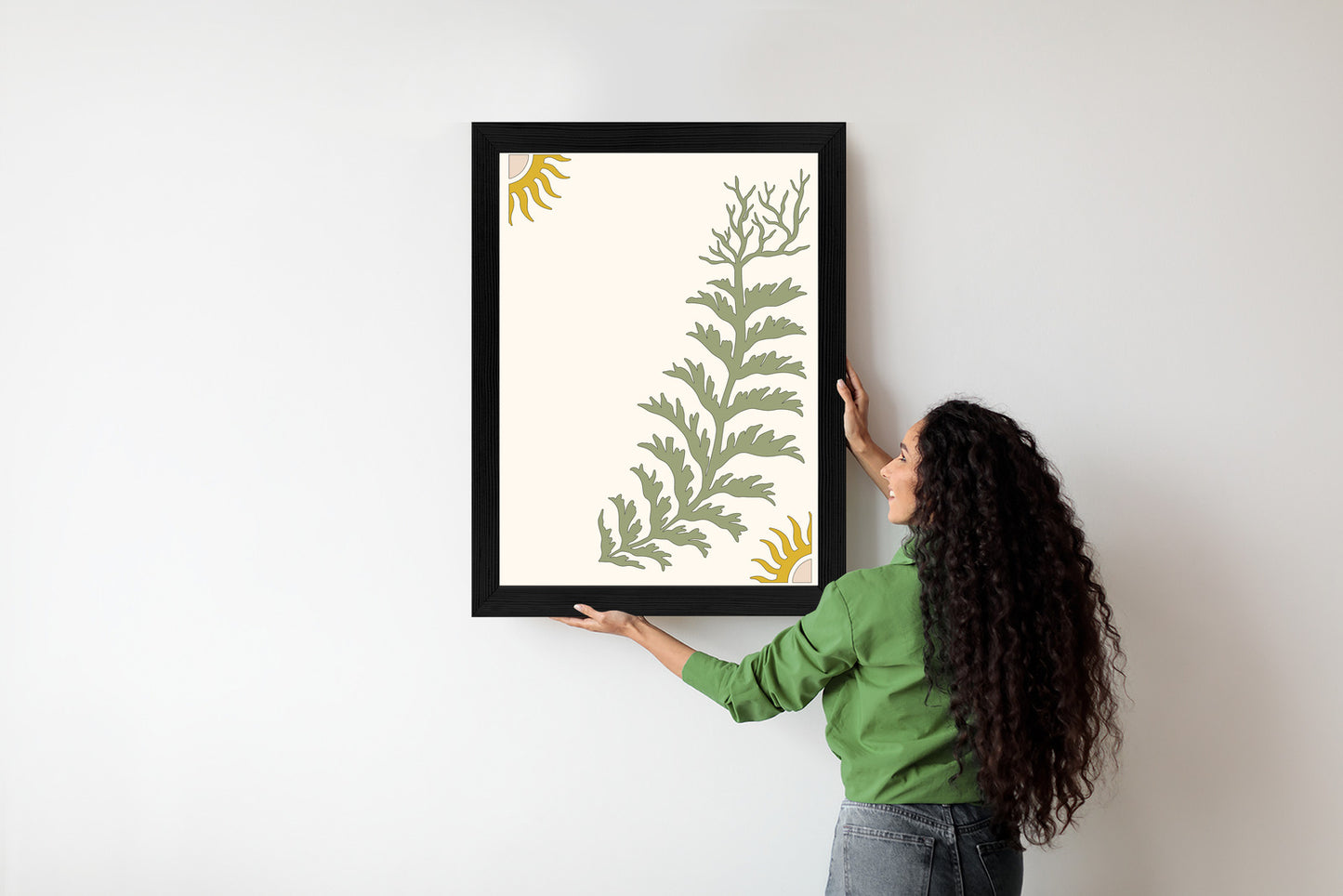 Poster Blätter Und Zweige Mit Wurzeln Rahmen Holz Mit Passepartout Farbe Natürlich