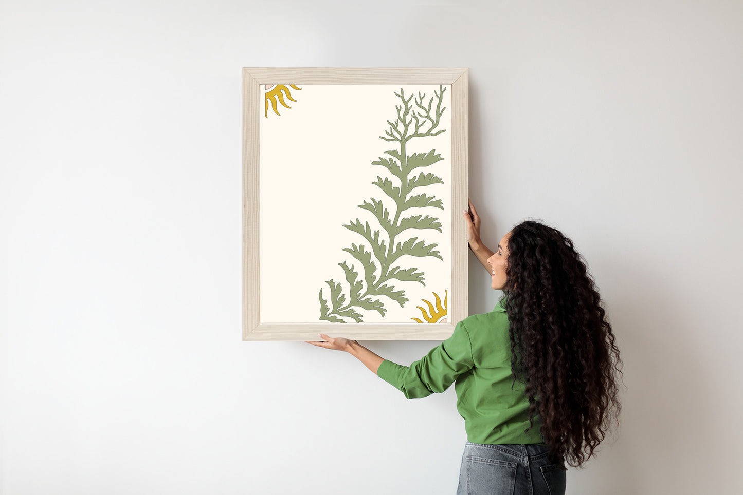 Poster Blätter Und Zweige Mit Wurzeln Rahmen Holz Mit Passepartout Farbe Natürlich