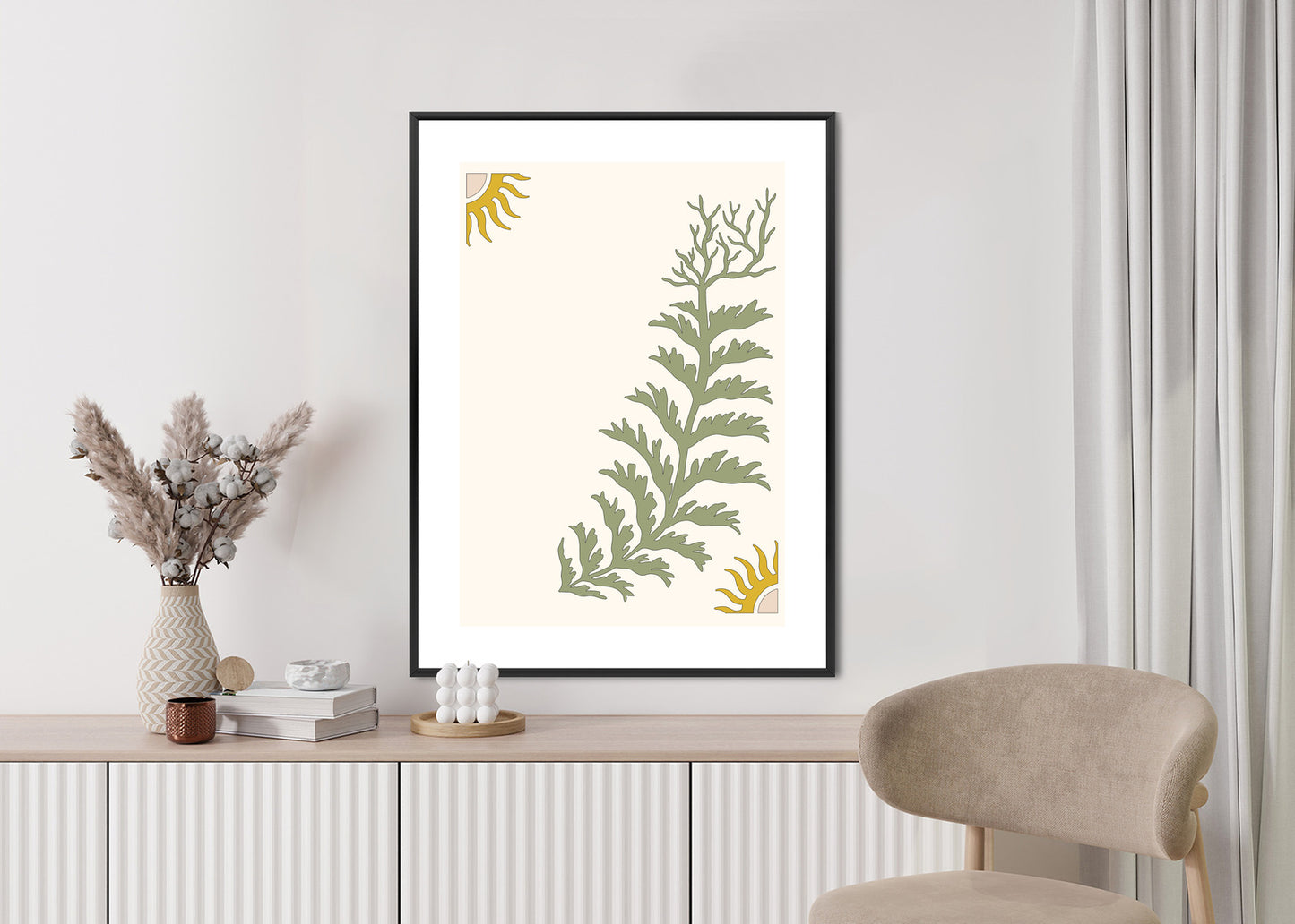 Poster Blätter Und Zweige Mit Wurzeln Rahmen Holz Mit Passepartout Farbe Natürlich