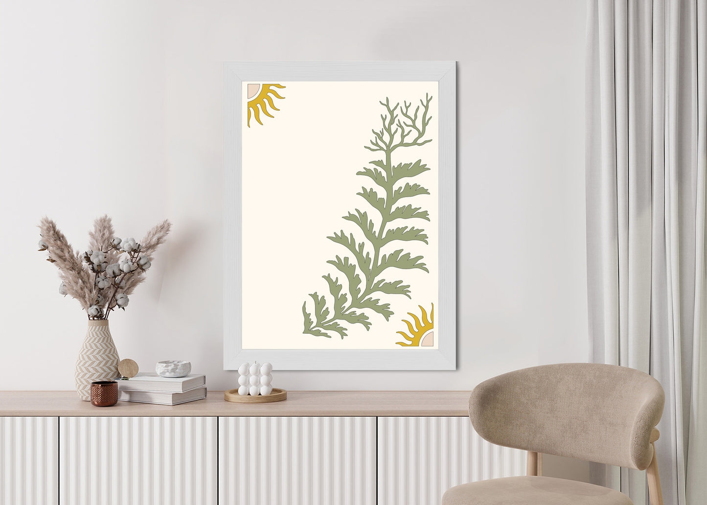 Poster Blätter Und Zweige Mit Wurzeln Rahmen Holz Mit Passepartout Farbe Natürlich